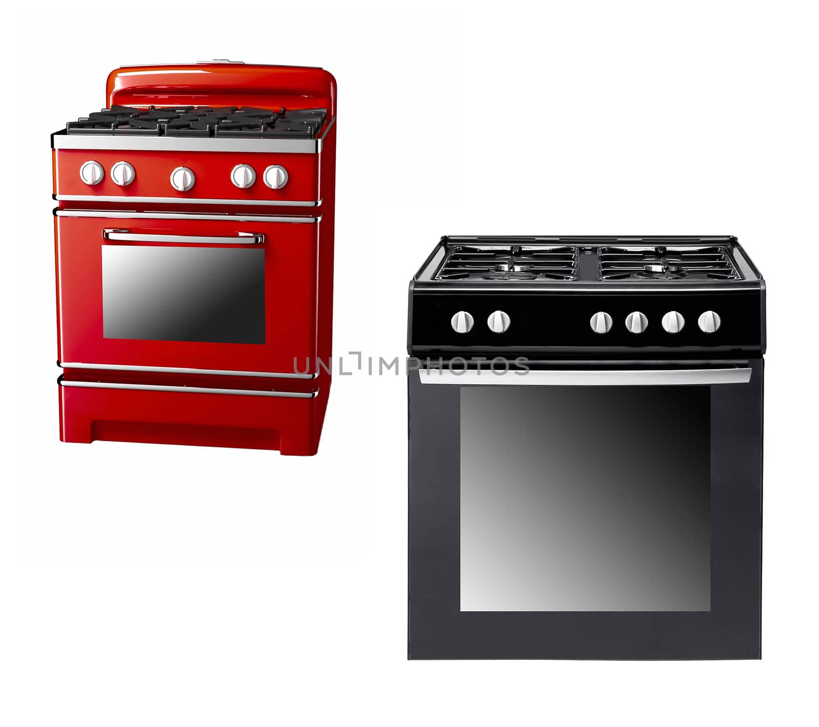 black and red gas cooker over the white background