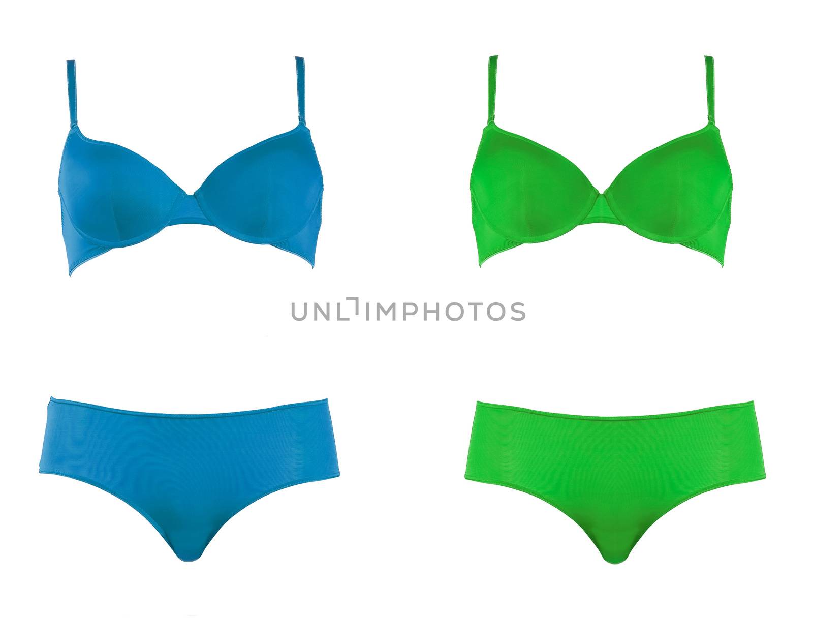 Blue and Green Polka Dot Bra Isolated on White