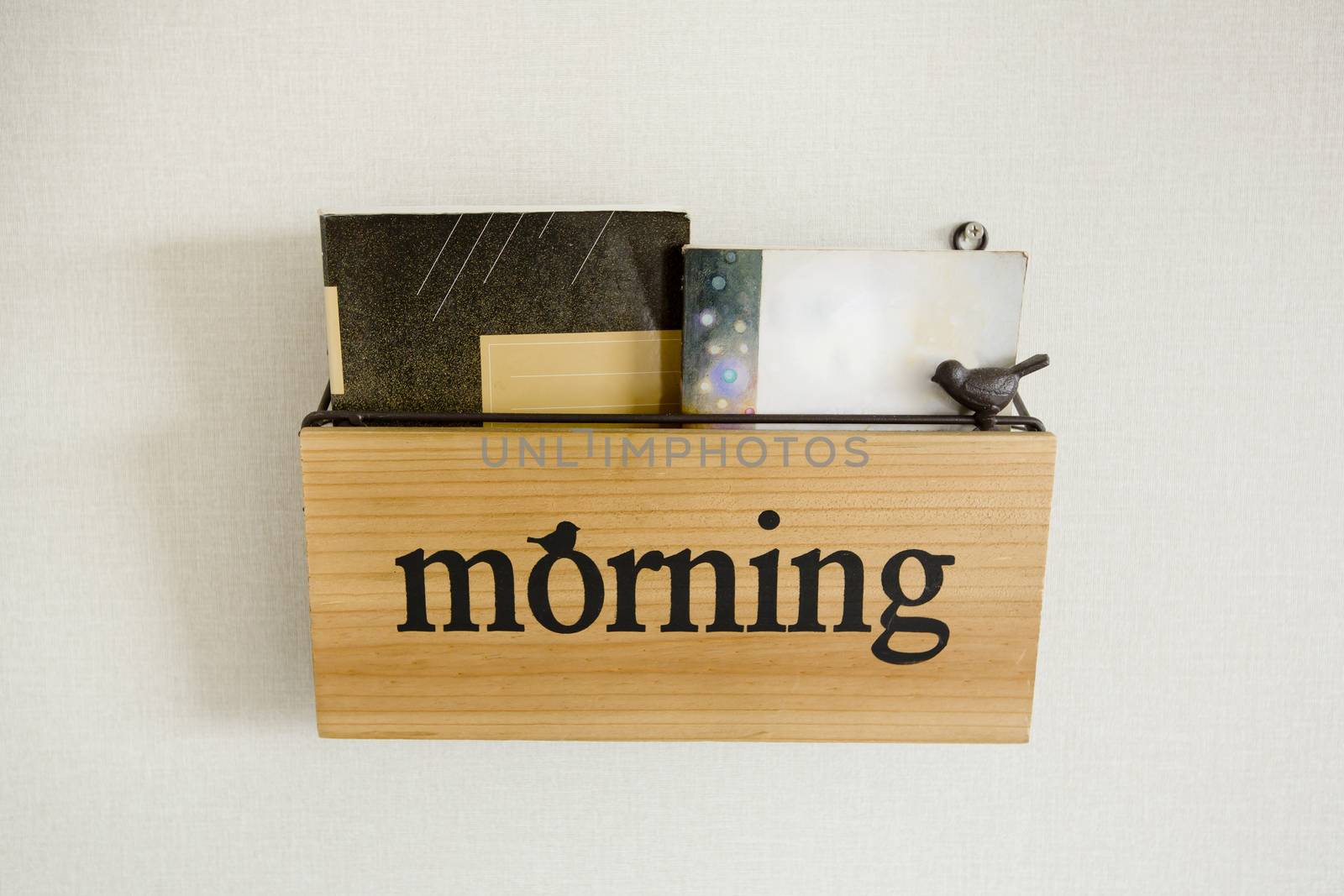 Book shelf with wording "Morning"