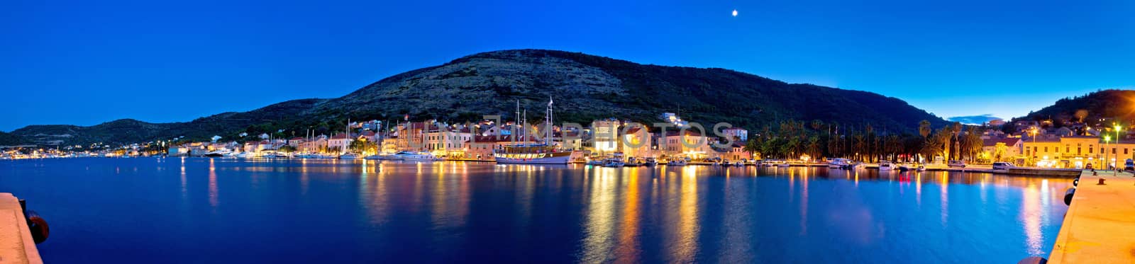 Town of Vis waterfront evening panorama, Dalmatia, Croatia