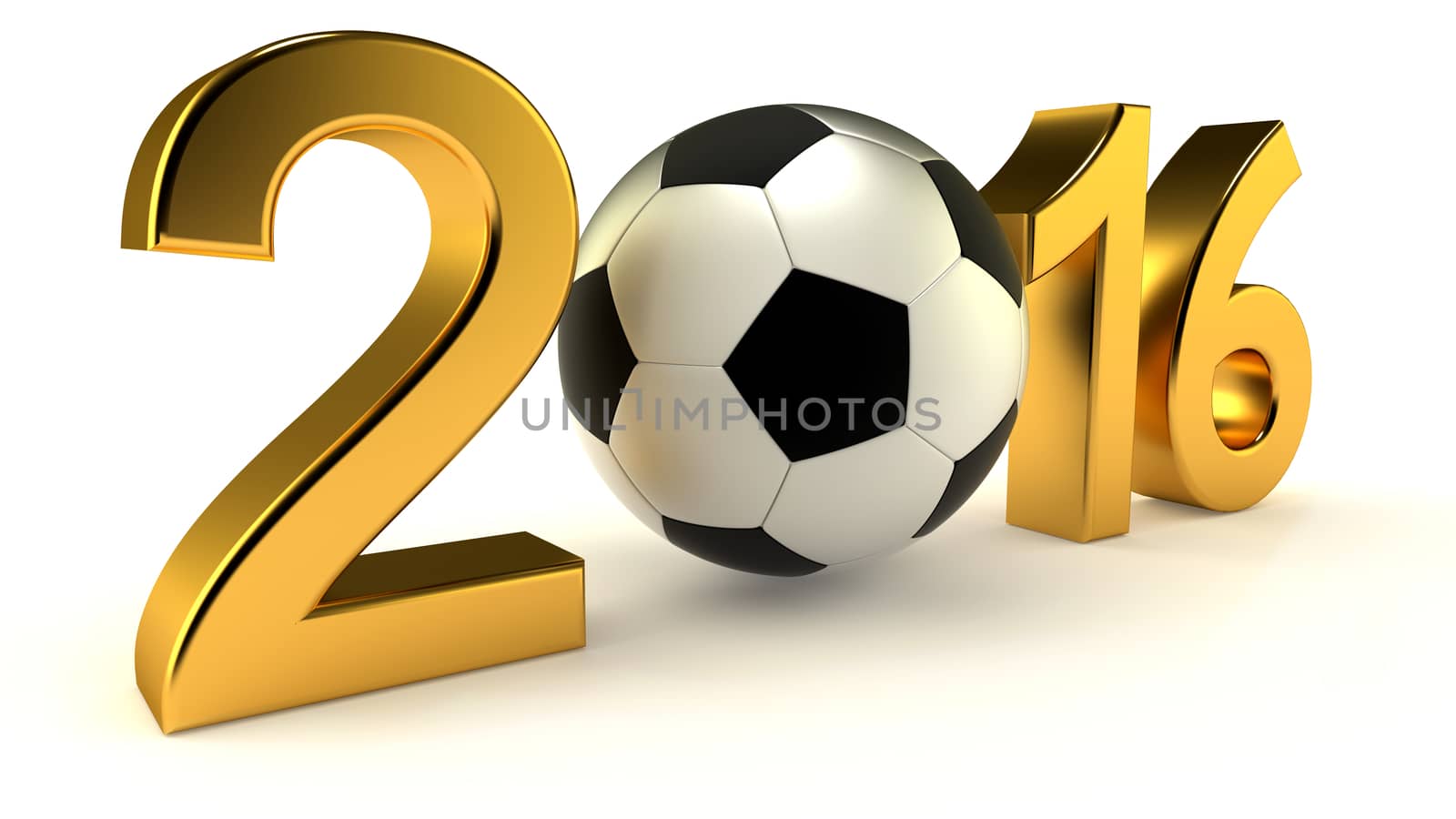 Year 2016 with soccer ball on the white background