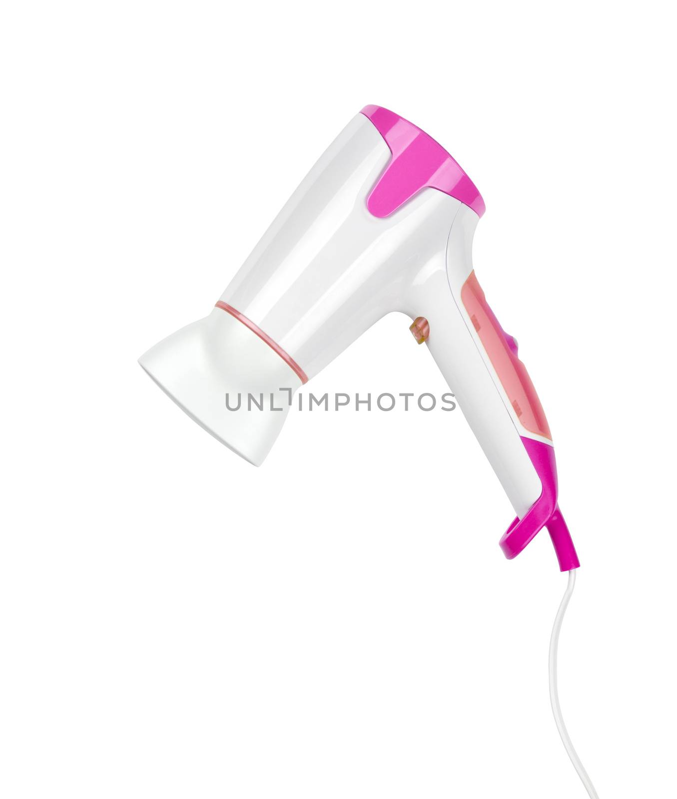 close up of a hair dryer on white background