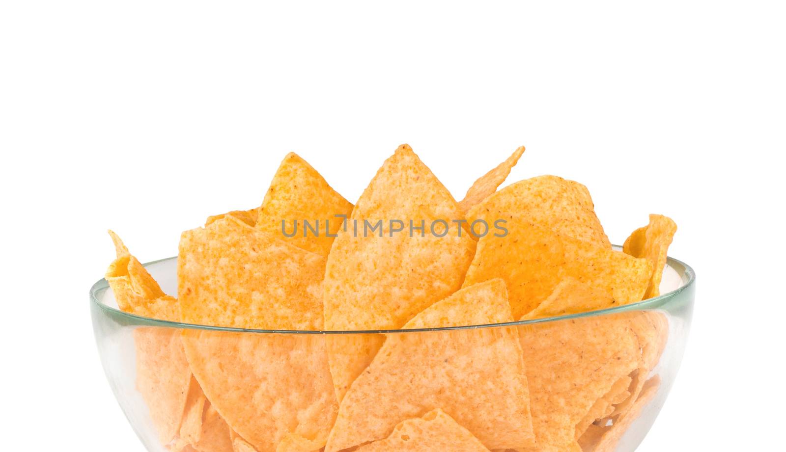 the nachos chips in bowl on white background