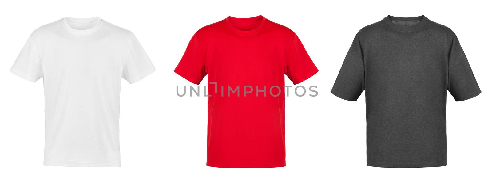 collection of t shirts on white background