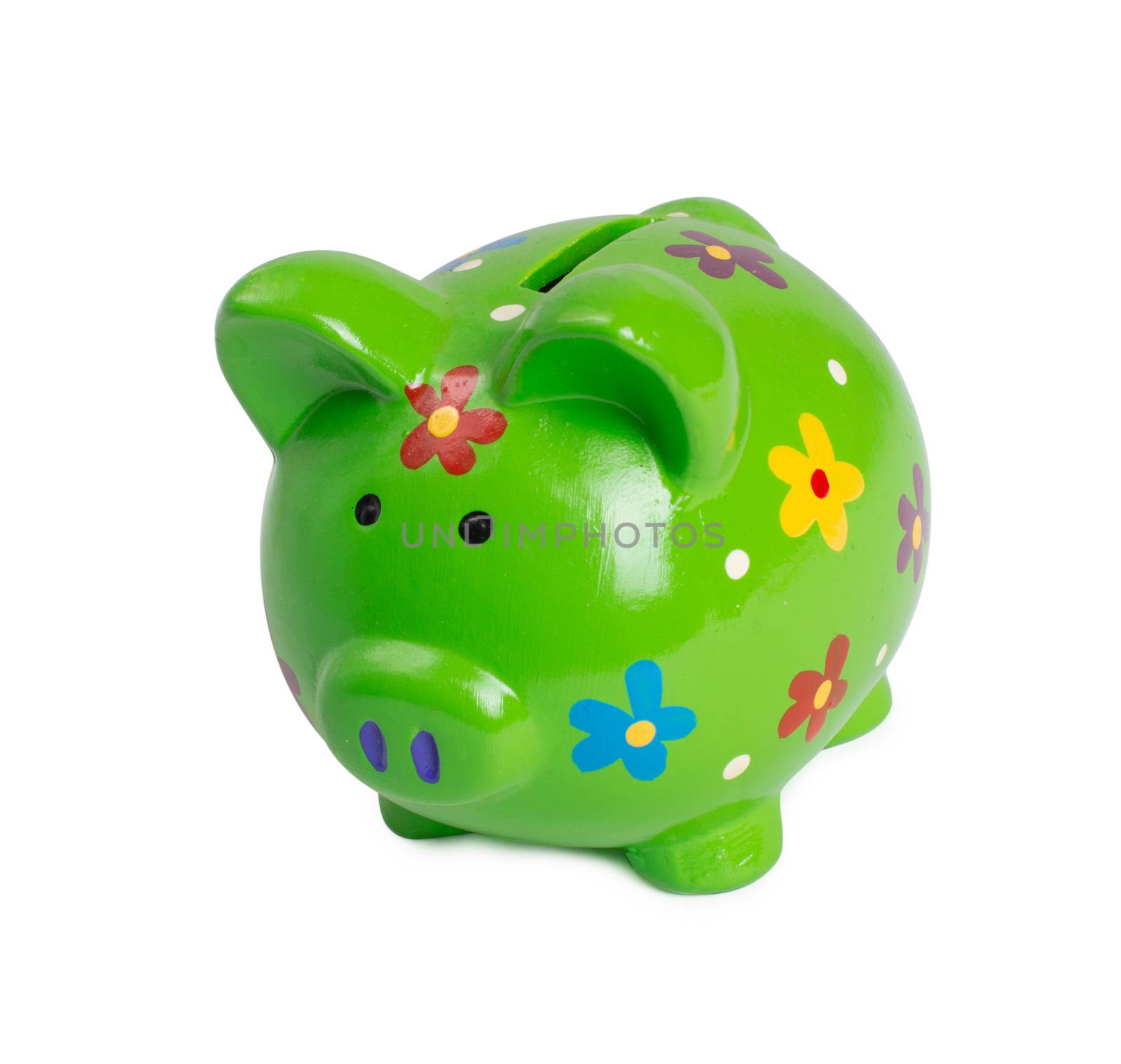Green piggy bank or money box isolated