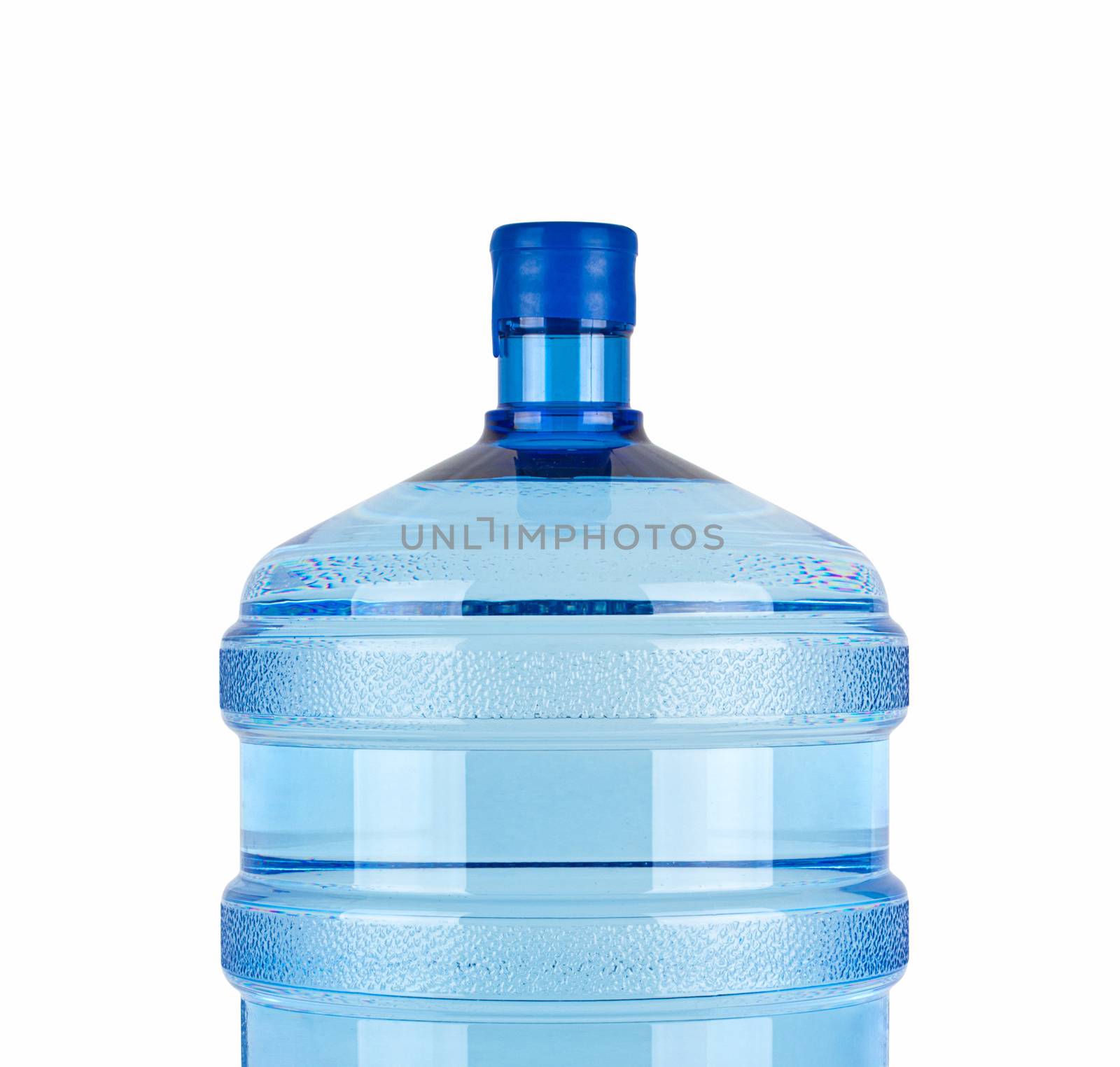 close up of large bottle of pure water on a white