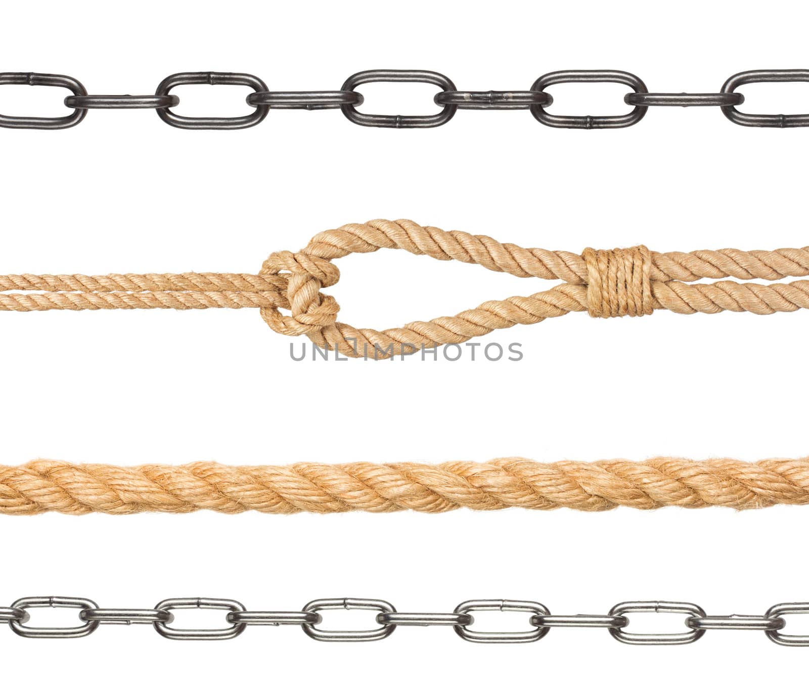collection of chain and ropes on white background