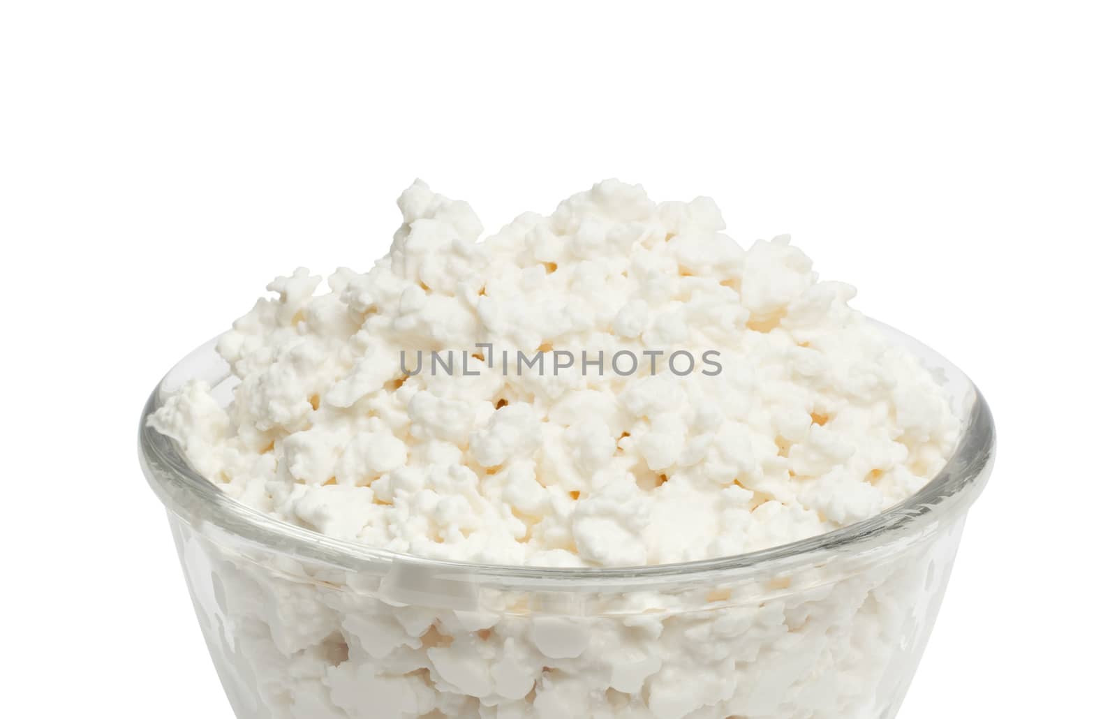 Cottage cheese in plate isolated on white background