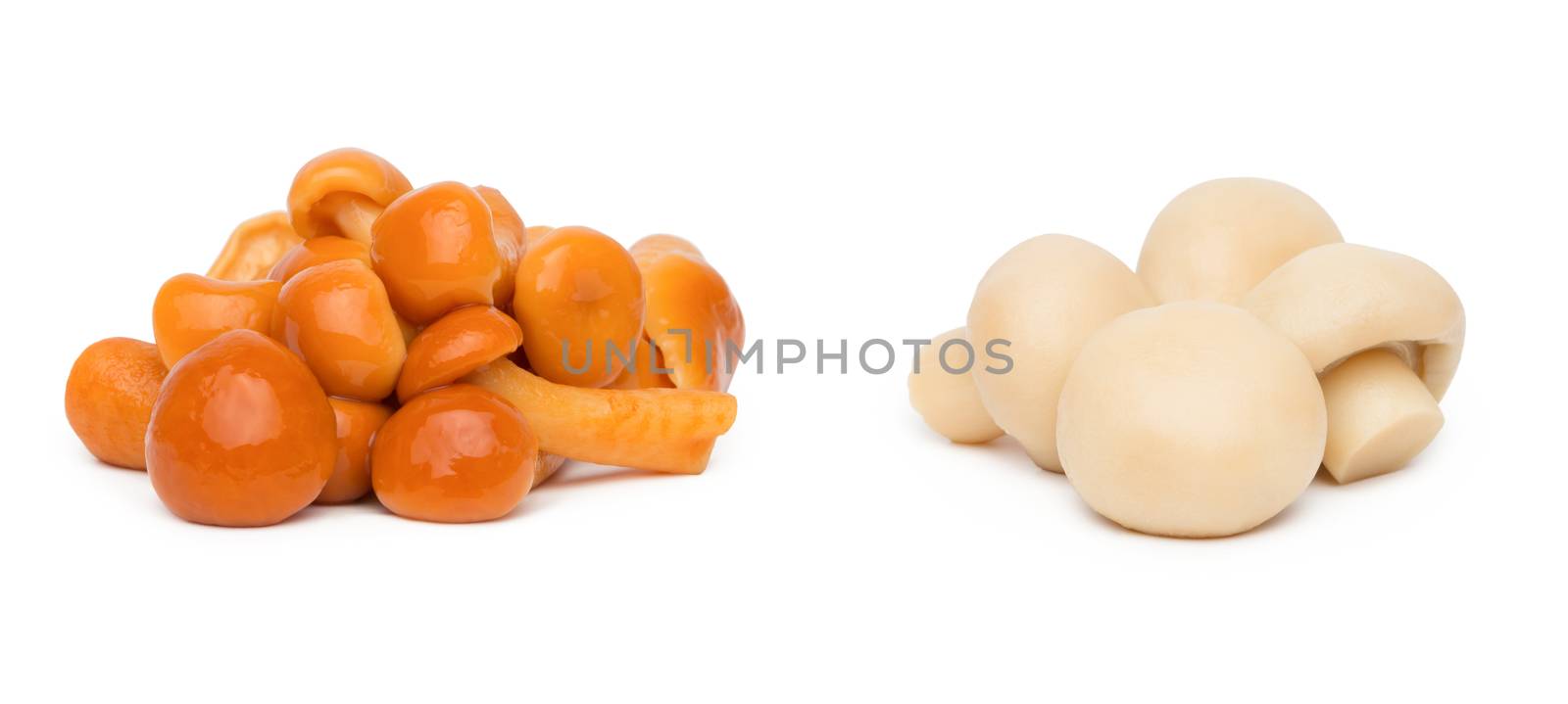 Marinated mushrooms isolated on white by ozaiachin