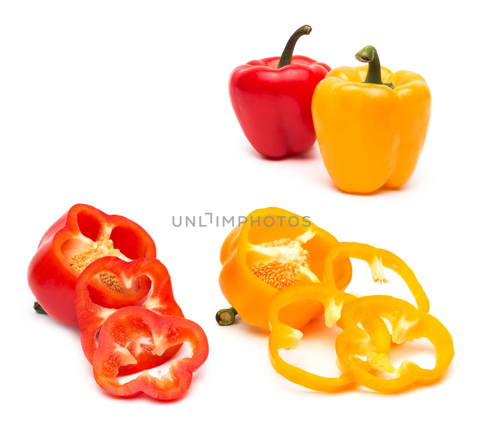 red and yellow peppers isolated on white background