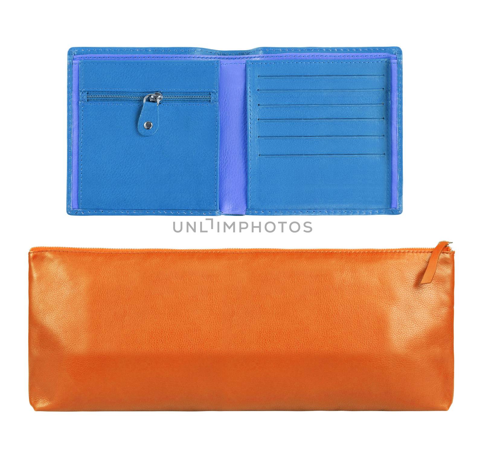 Orange and blue Leather Wallets