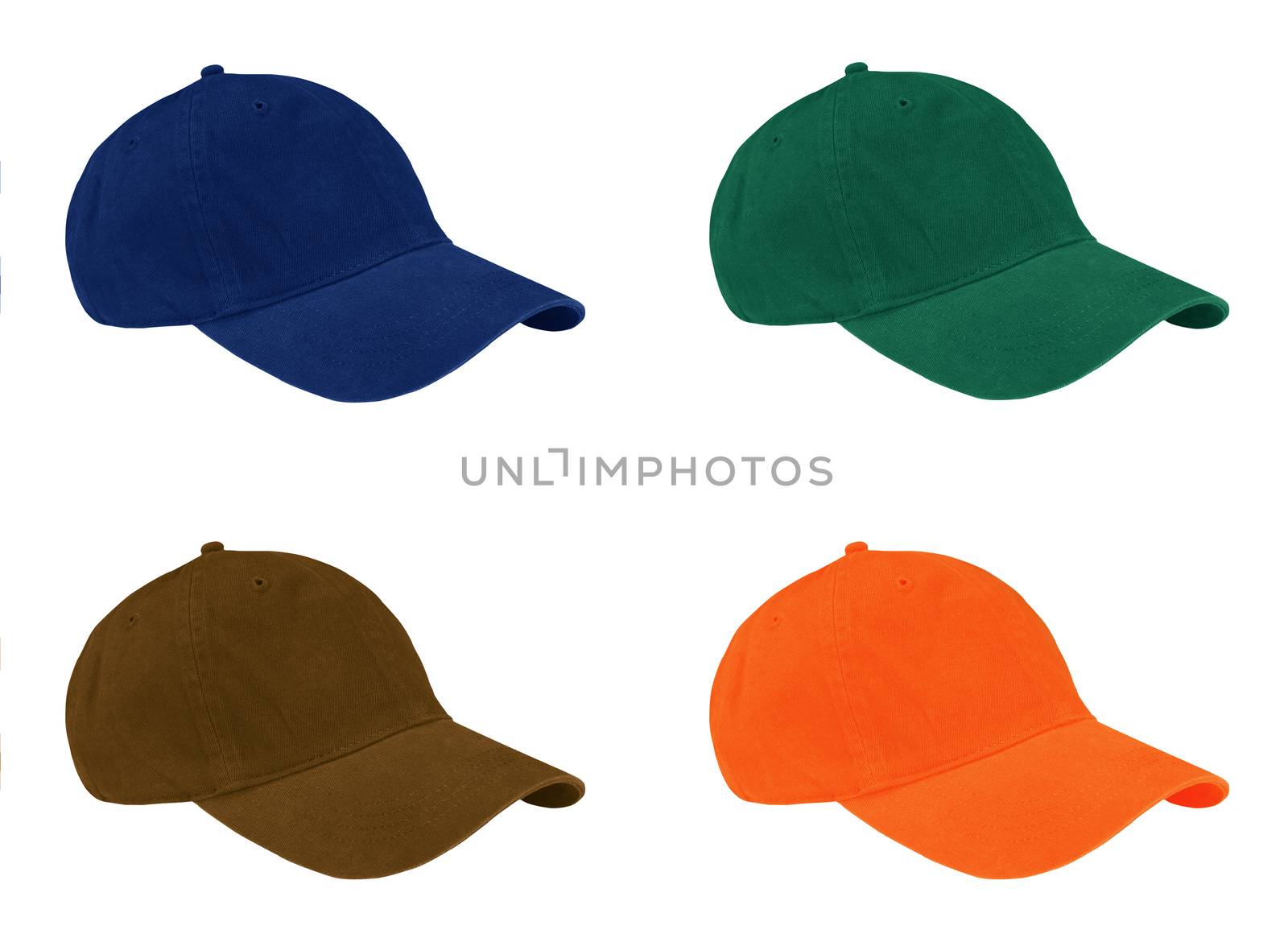 Four caps isolated on white.