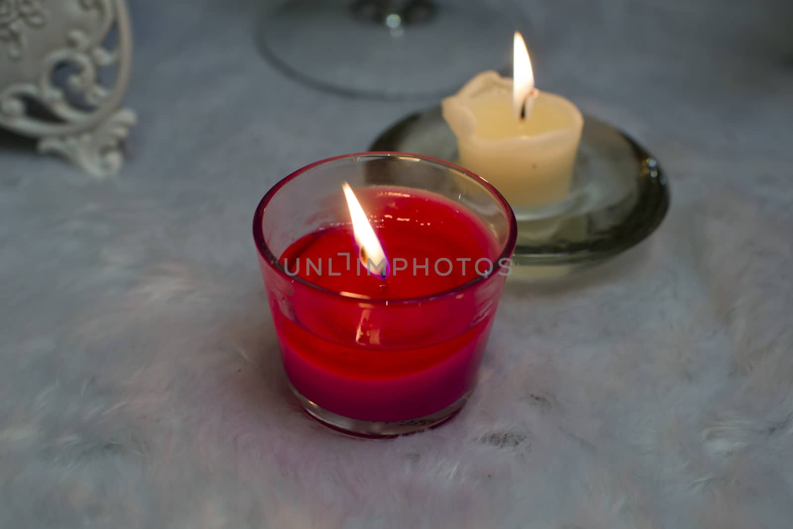 Red and white aromatic candles.