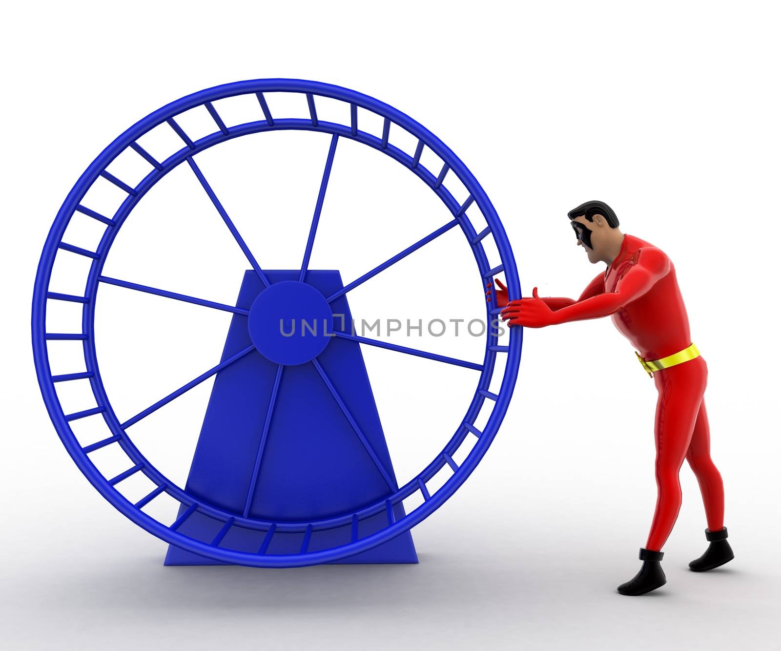 3d superhero  with hamster wheel concept by touchmenithin@gmail.com