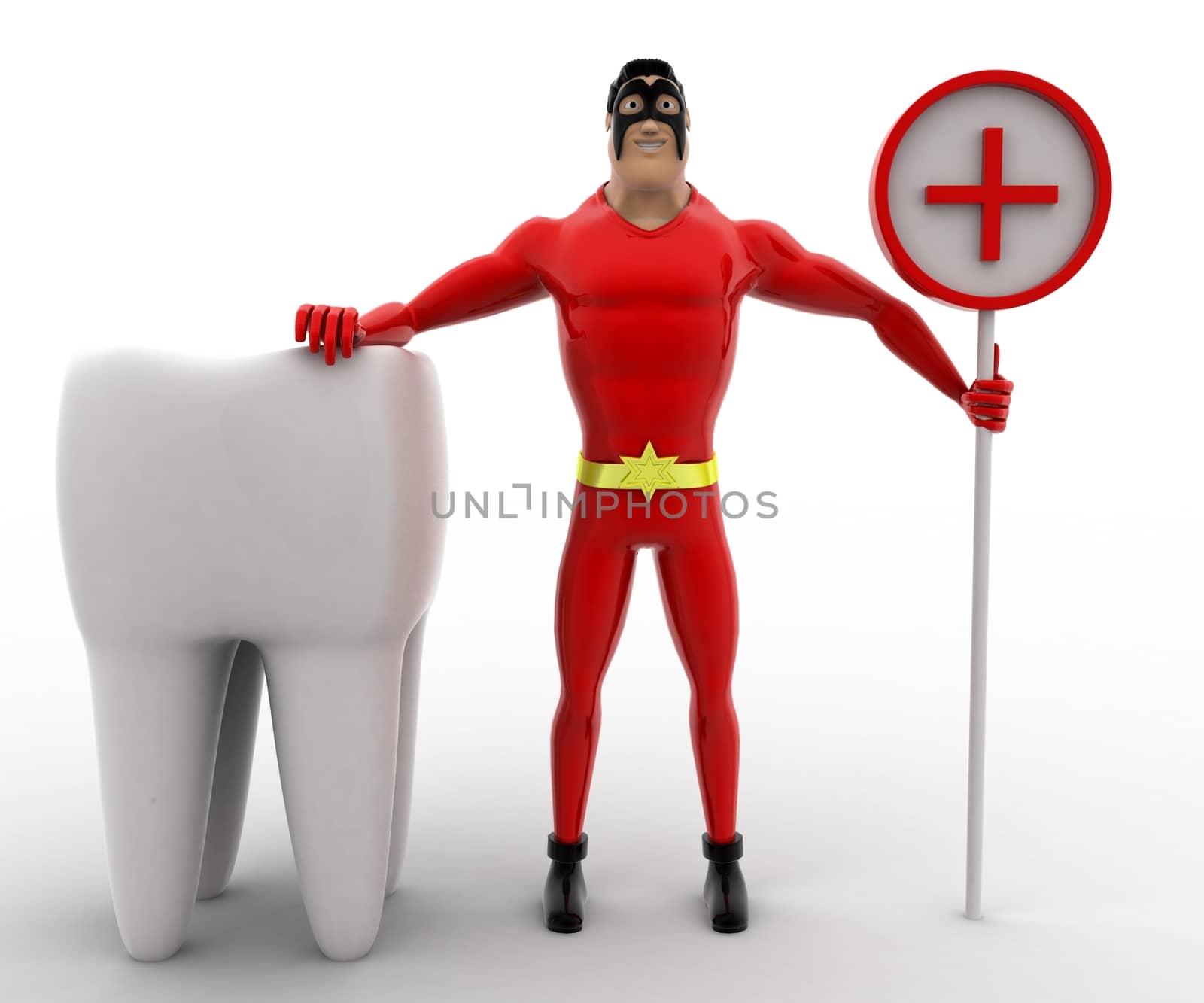 3d superhero  with big teeth and medical sign concept by touchmenithin@gmail.com