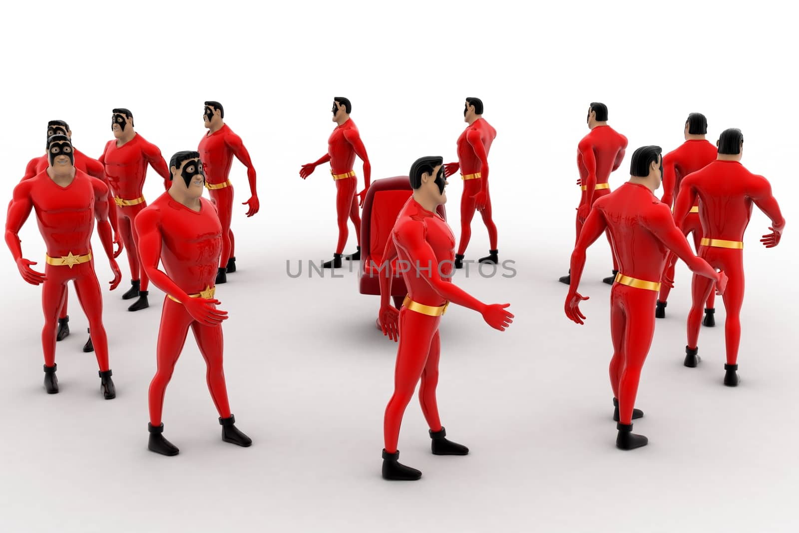 3d superhero  standing in circular queue concept by touchmenithin@gmail.com