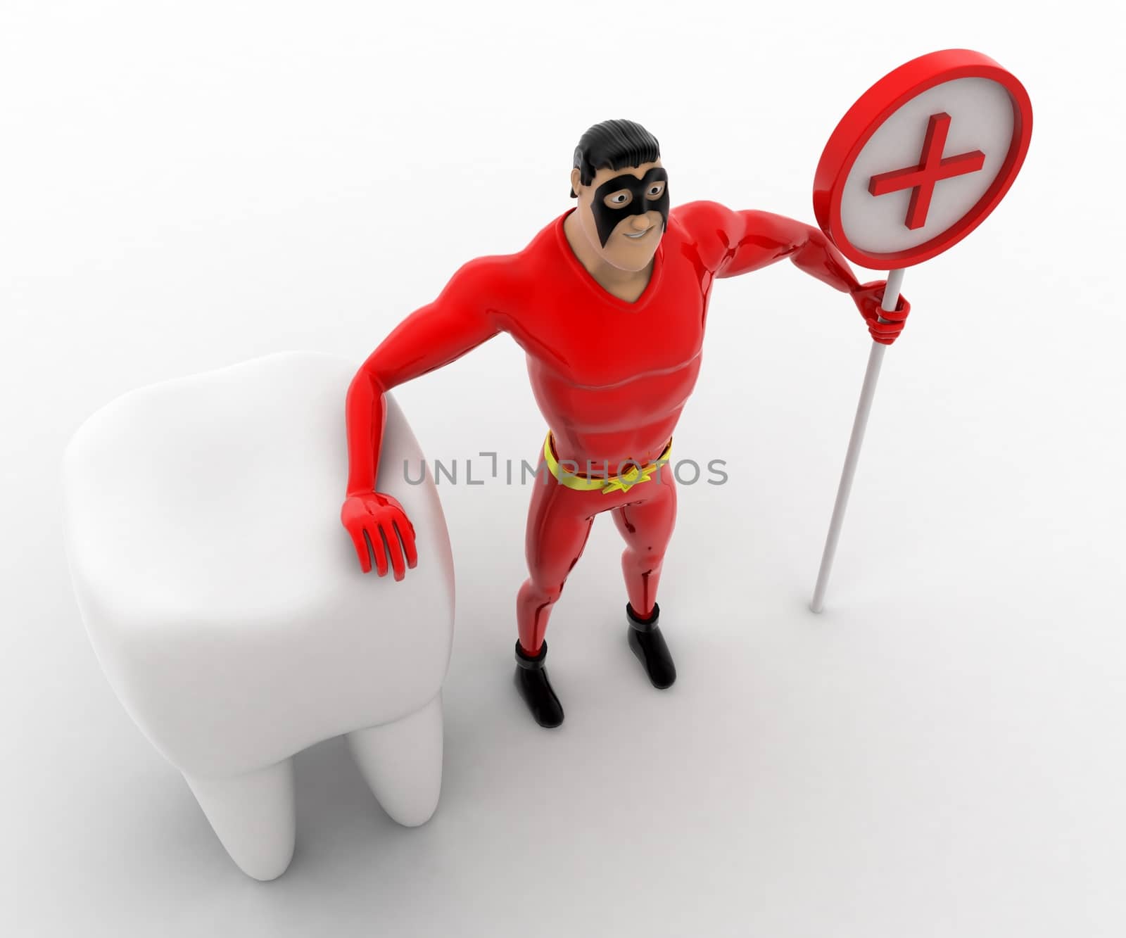 3d superhero  with big teeth and medical sign concept by touchmenithin@gmail.com