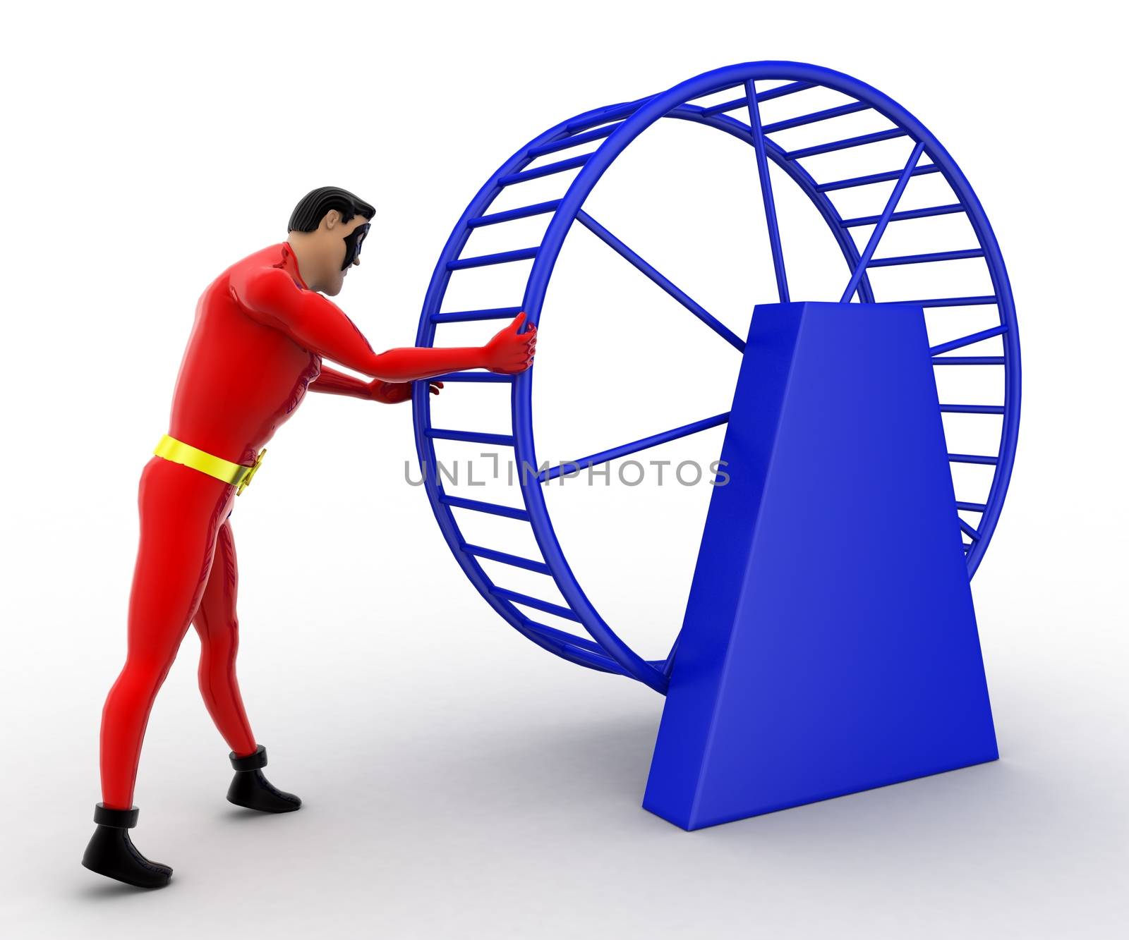 3d superhero  with hamster wheel concept by touchmenithin@gmail.com