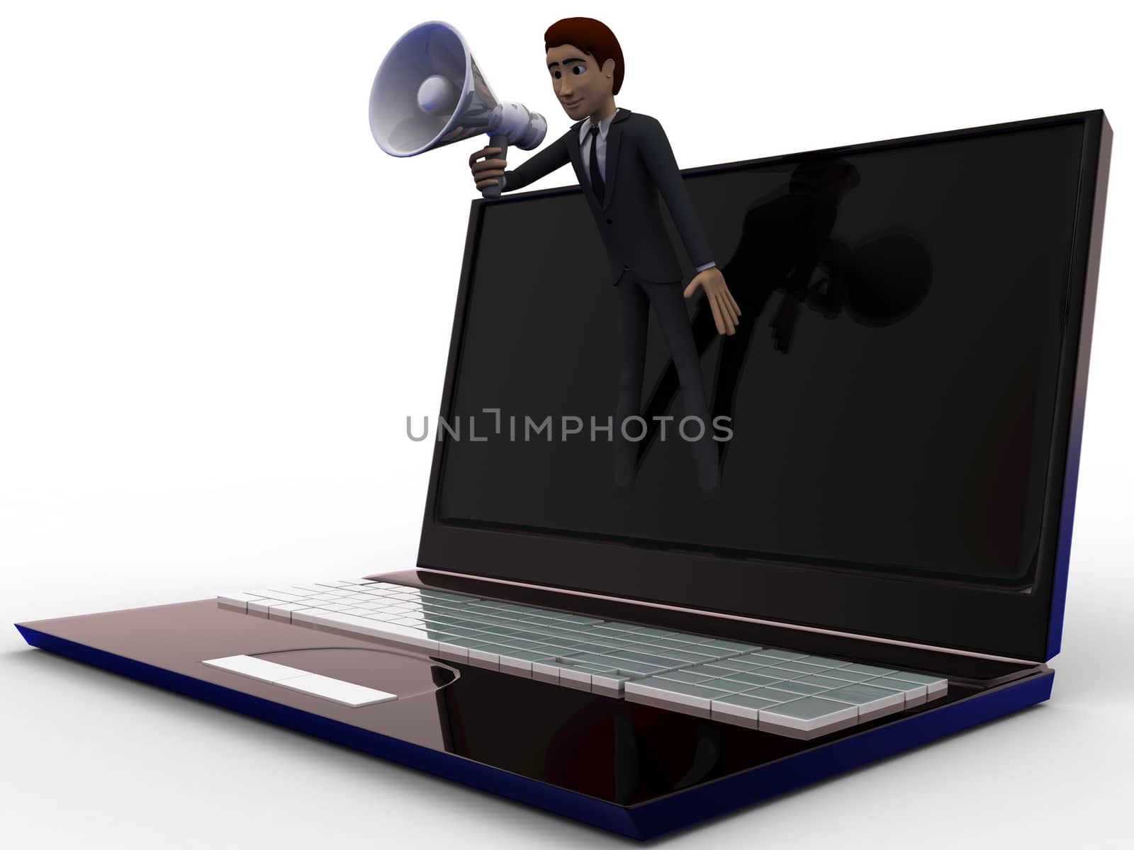 3d man speaking through laptop in speaker concept by touchmenithin@gmail.com