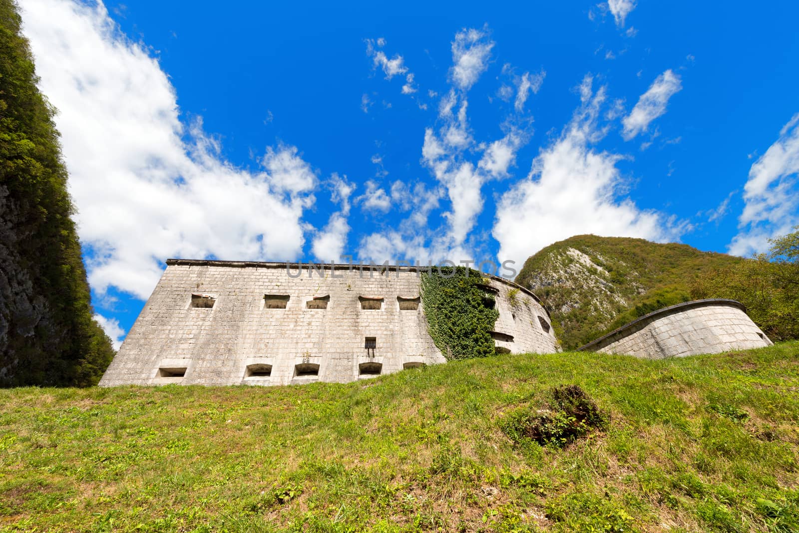 Fort Kluze, Austrian fortress of first world war built in the valley of the river Koritnica in Slovenia