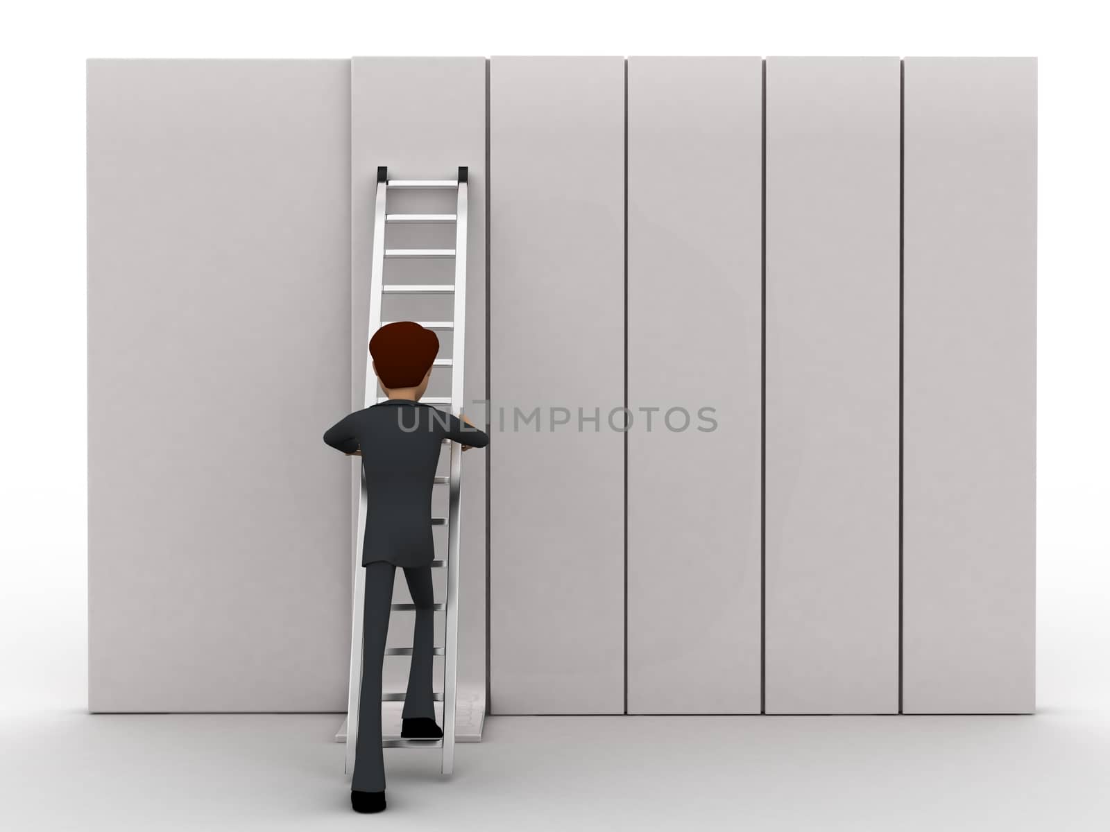 3d man climb ladder on wall concept by touchmenithin@gmail.com