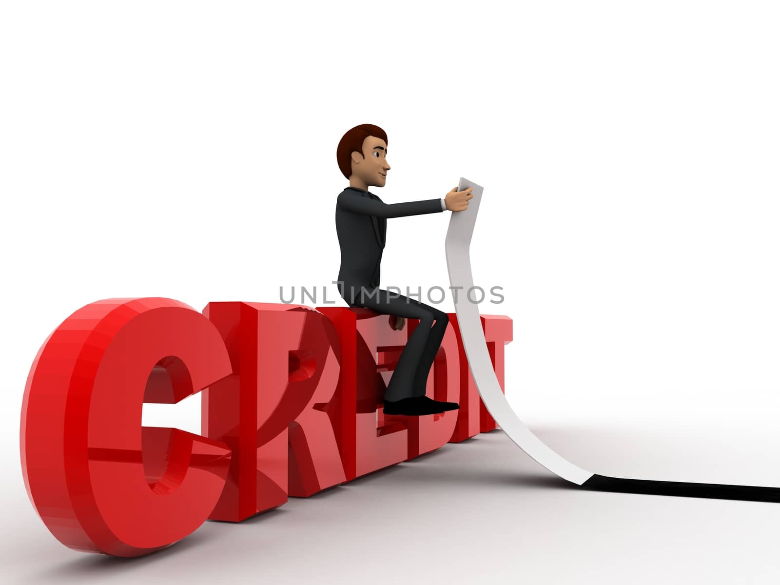 3d man sitting on credit text concept by touchmenithin@gmail.com