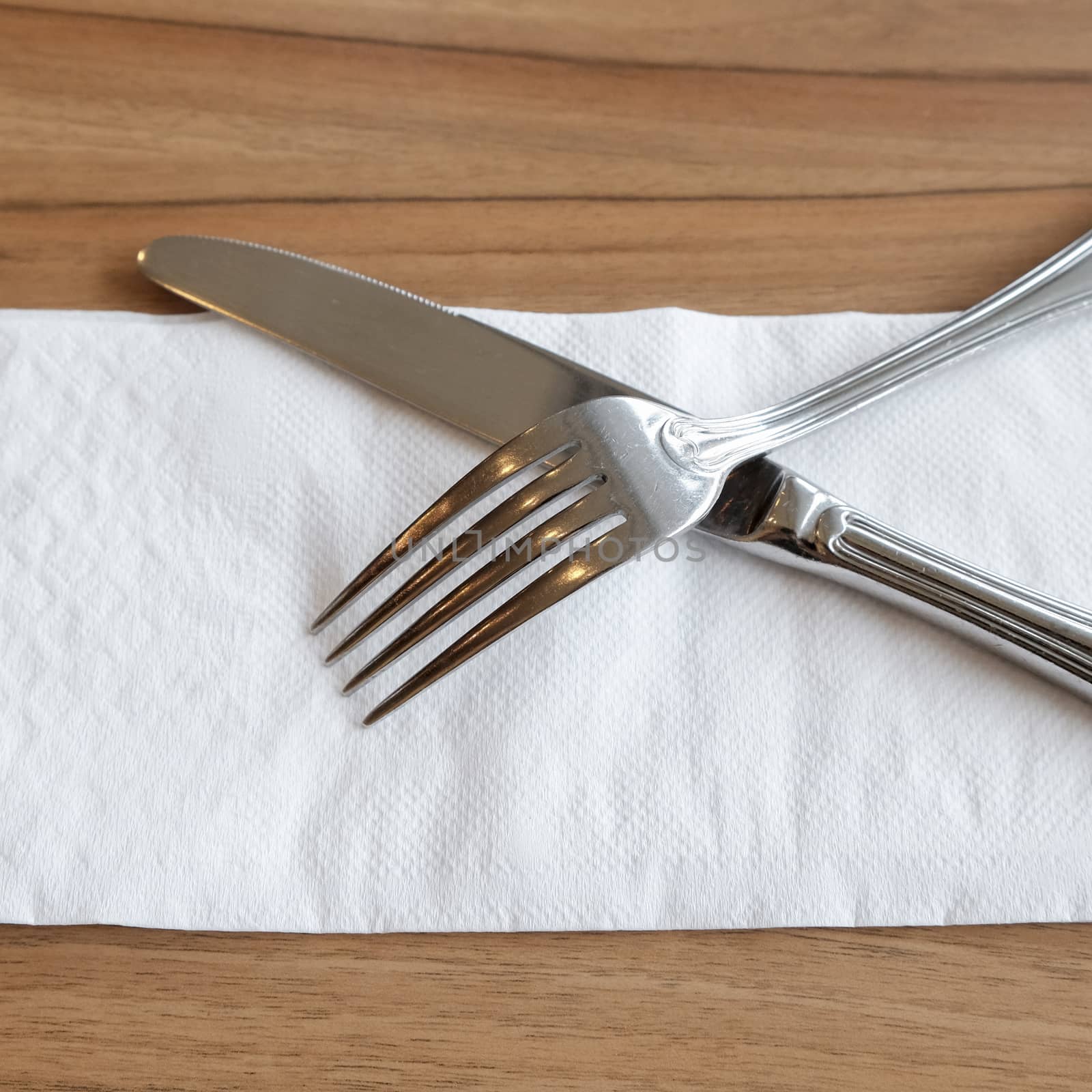 Fork and Knife Cutlery on white tissue