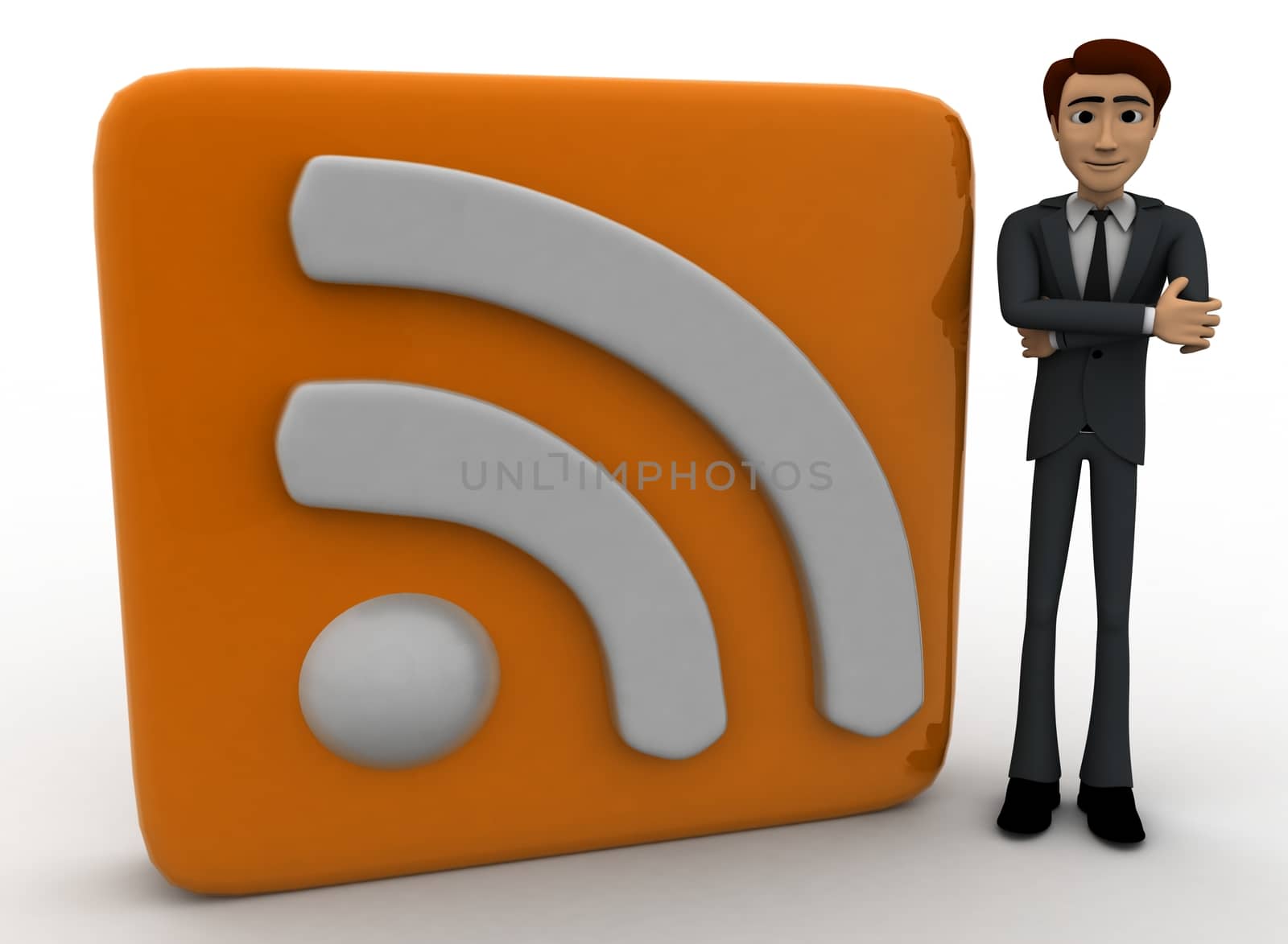 3d man standing beside rss feed concept by touchmenithin@gmail.com