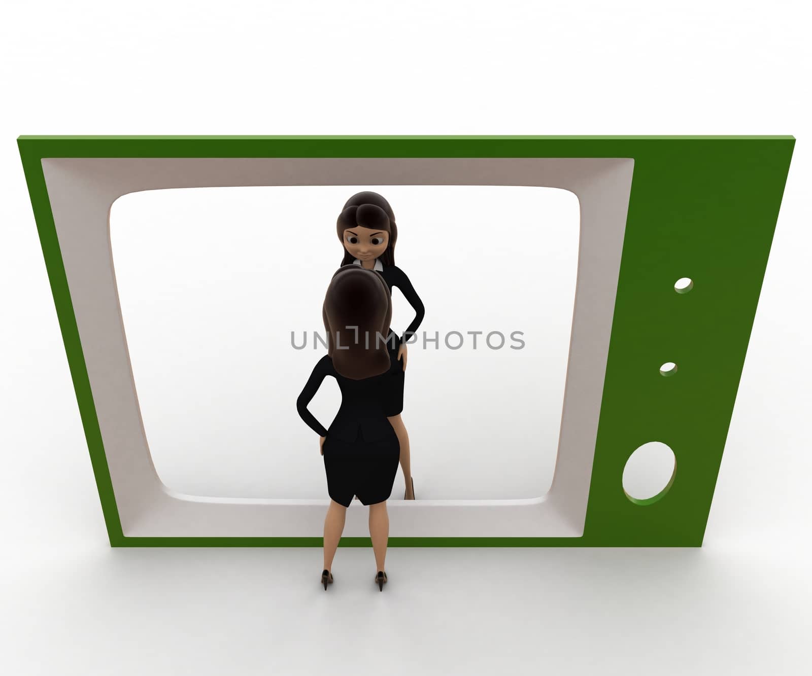 3d woman looking herself on tv concept by touchmenithin@gmail.com