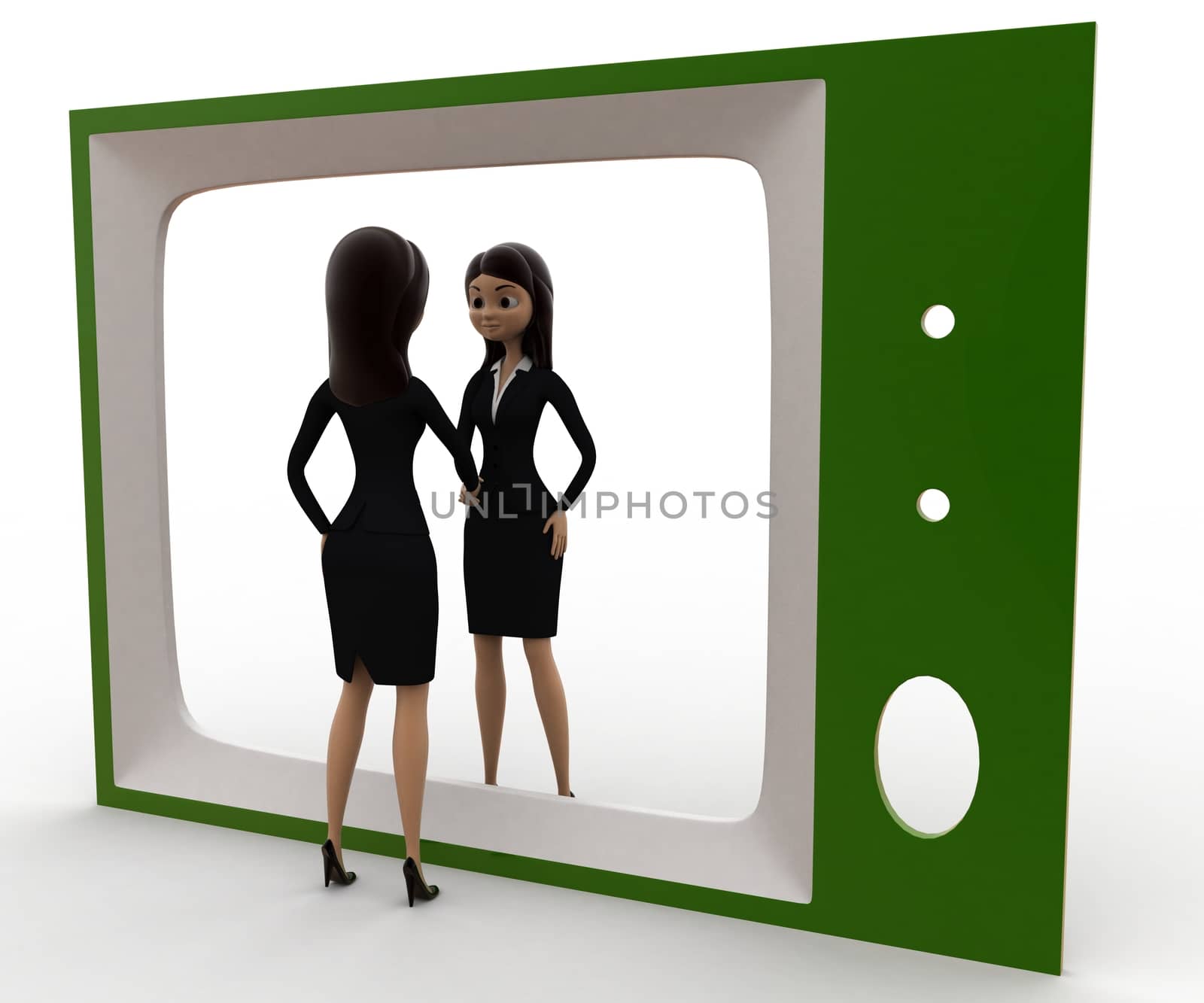 3d woman looking herself on tv concept by touchmenithin@gmail.com