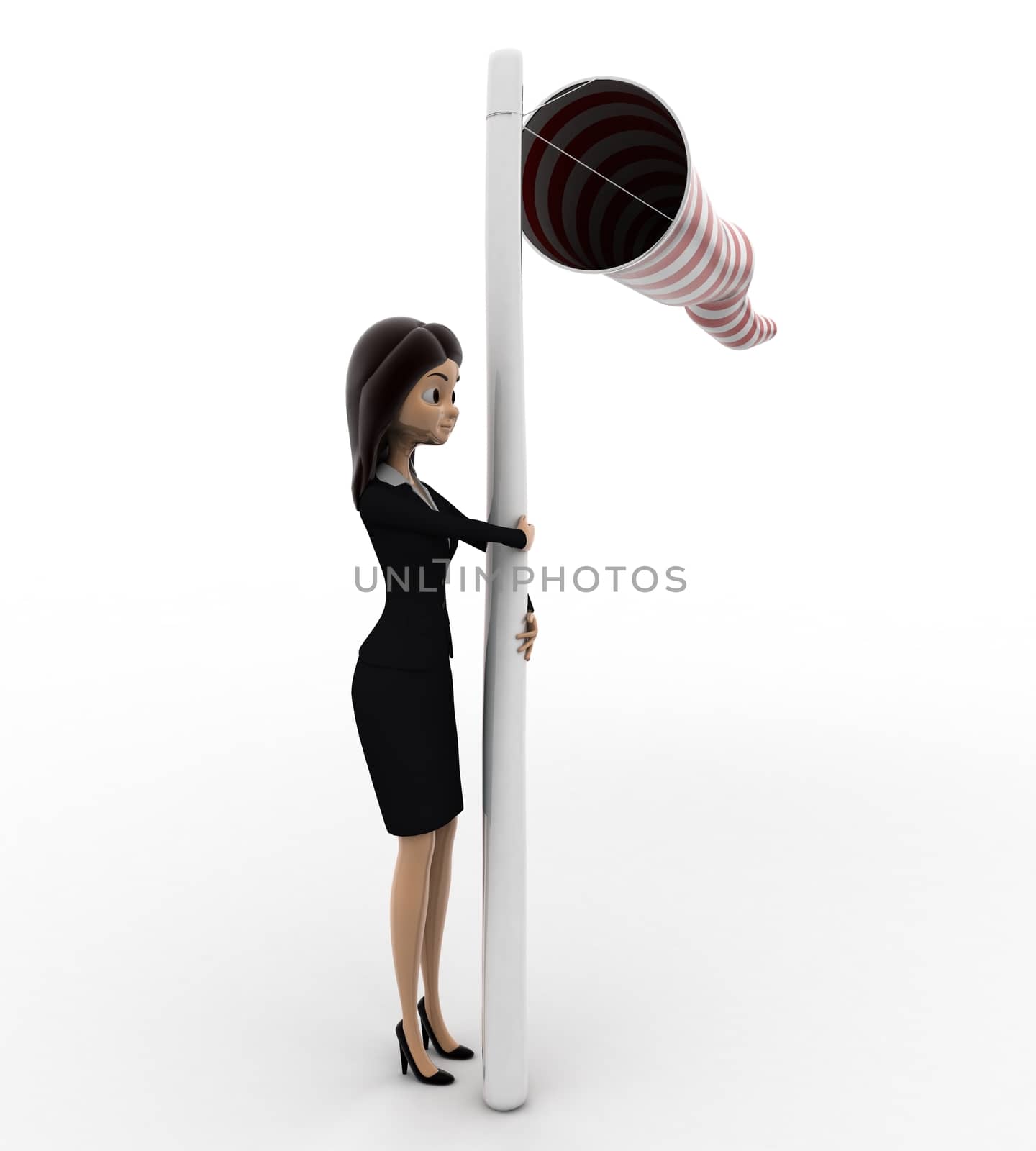 3d woman holding wind directional balloon concept by touchmenithin@gmail.com