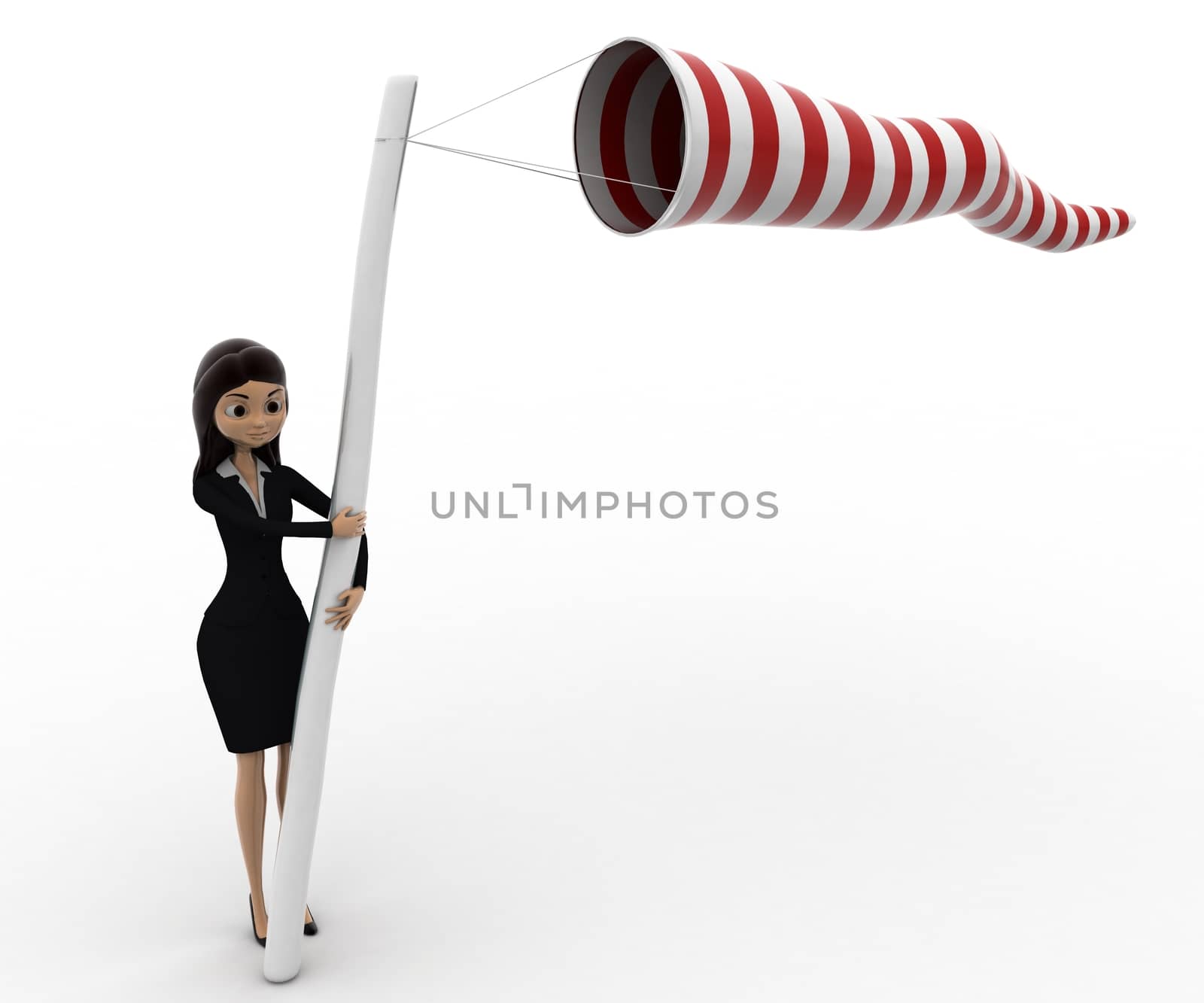 3d woman holding wind directional balloon concept by touchmenithin@gmail.com