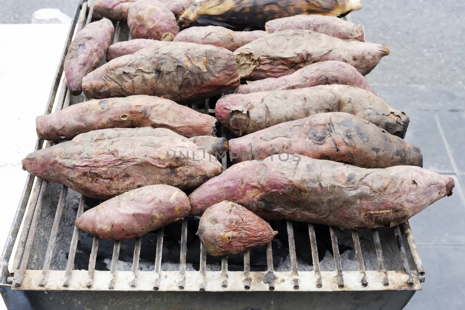 Sweet potato roasted just taken from the gridiron.