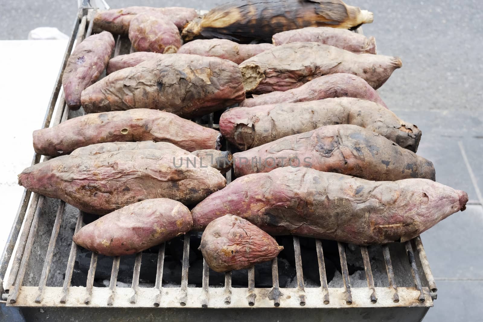 Sweet potato roasted just taken from the gridiron.