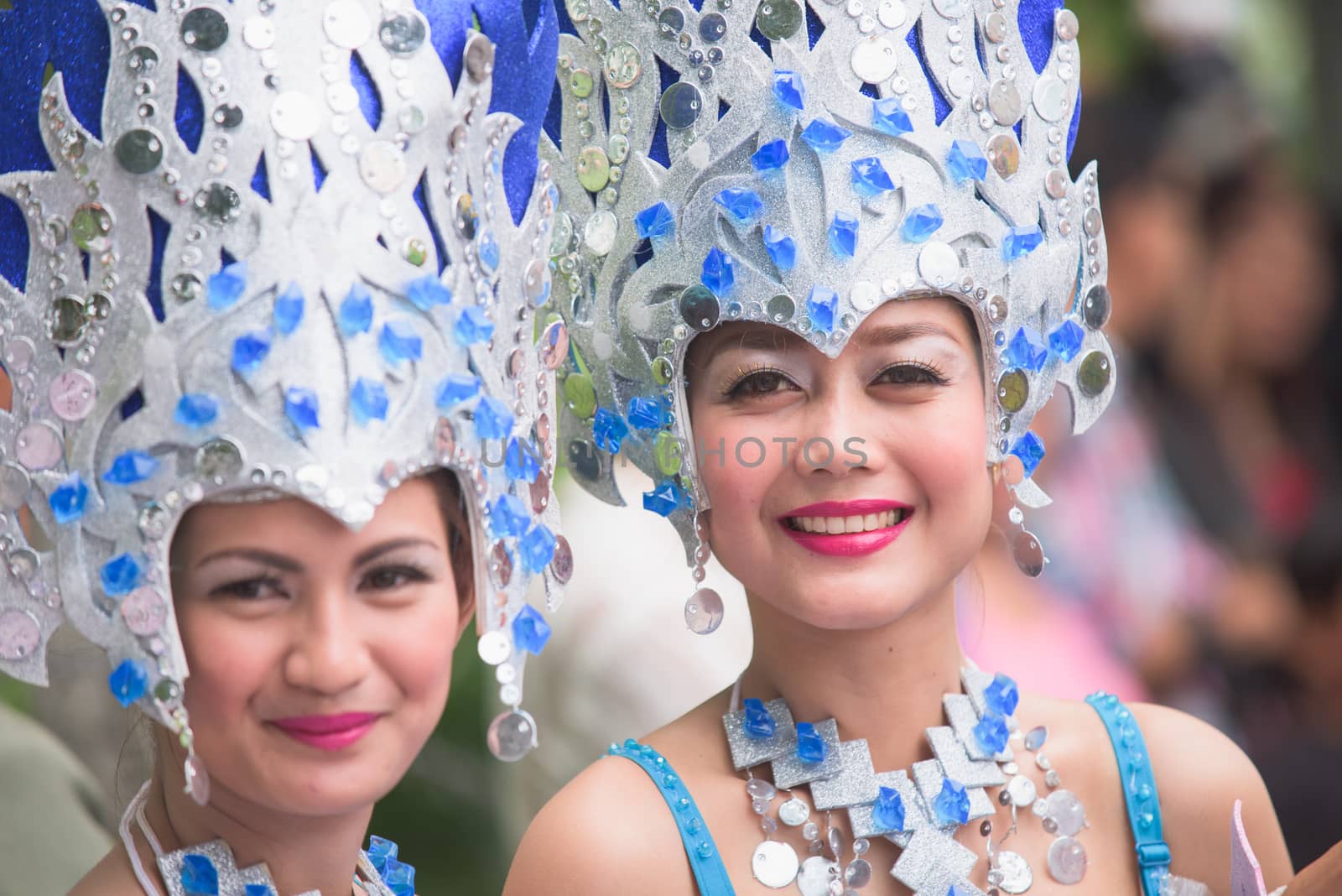 General Santos City, The Philippines - September 1, 2015: Women in costumes on the opening day of the 17th Annual Gensan Tuna Festival to celebrate the  most important industry of city, the tuna canneries.