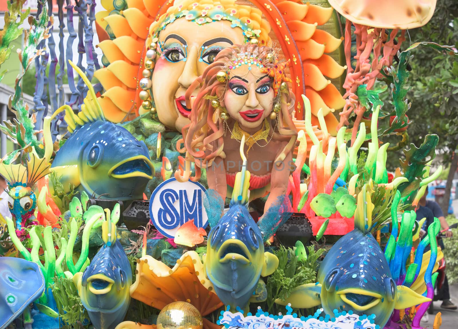 General Santos City, The Philippines - September 1, 2015: Parade float at the opening day of the 17th Annual Gensan Tuna Festival to celebrate the  most important industry of city, the tuna canneries.