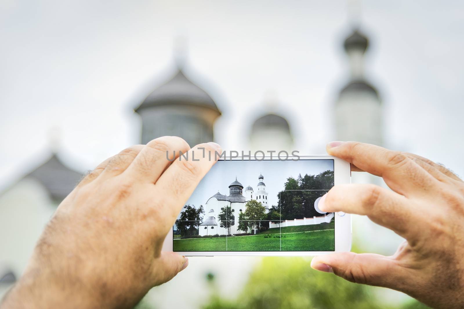 Mobile shot of pilgrimage church Maria Birnbaum in Germany, Bavaria