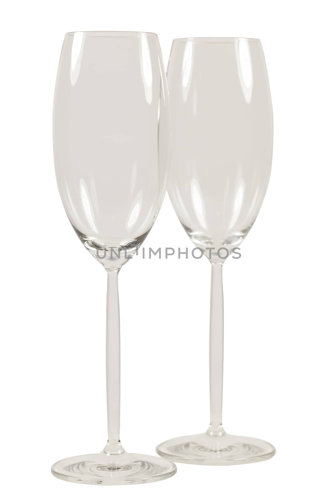 Two empty champagner glasses isolated on White background