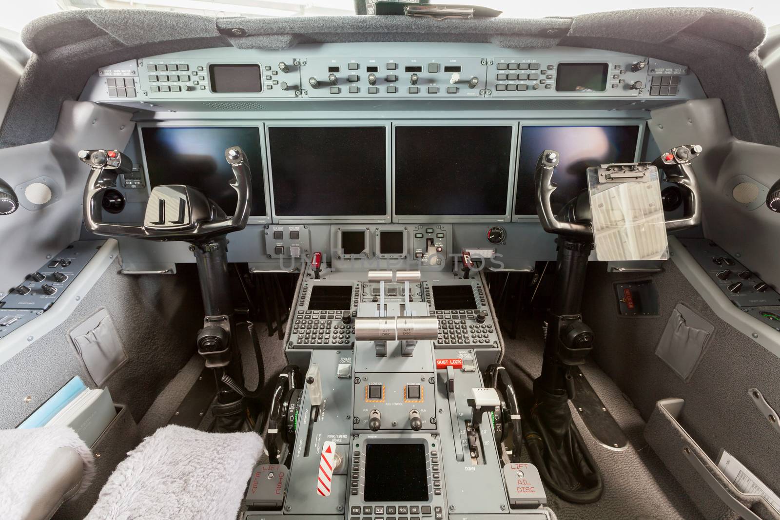 Inside view Cockpit G550 with blue sky and clouds