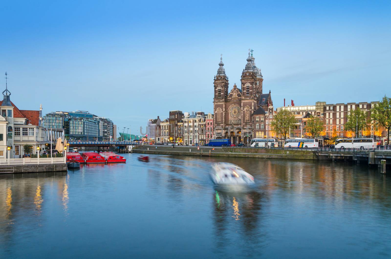 Church of Saint Nicholas at Dusk in Amsterdam, Netherlands