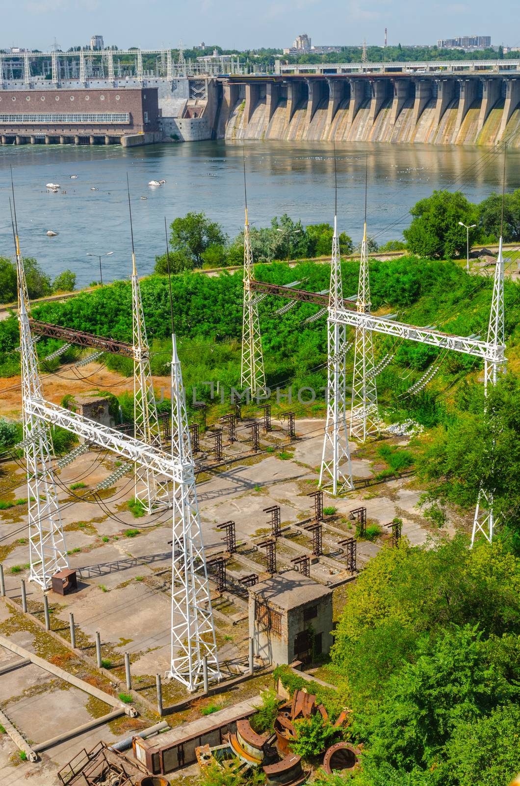 hydroelectric plant on blue sky background