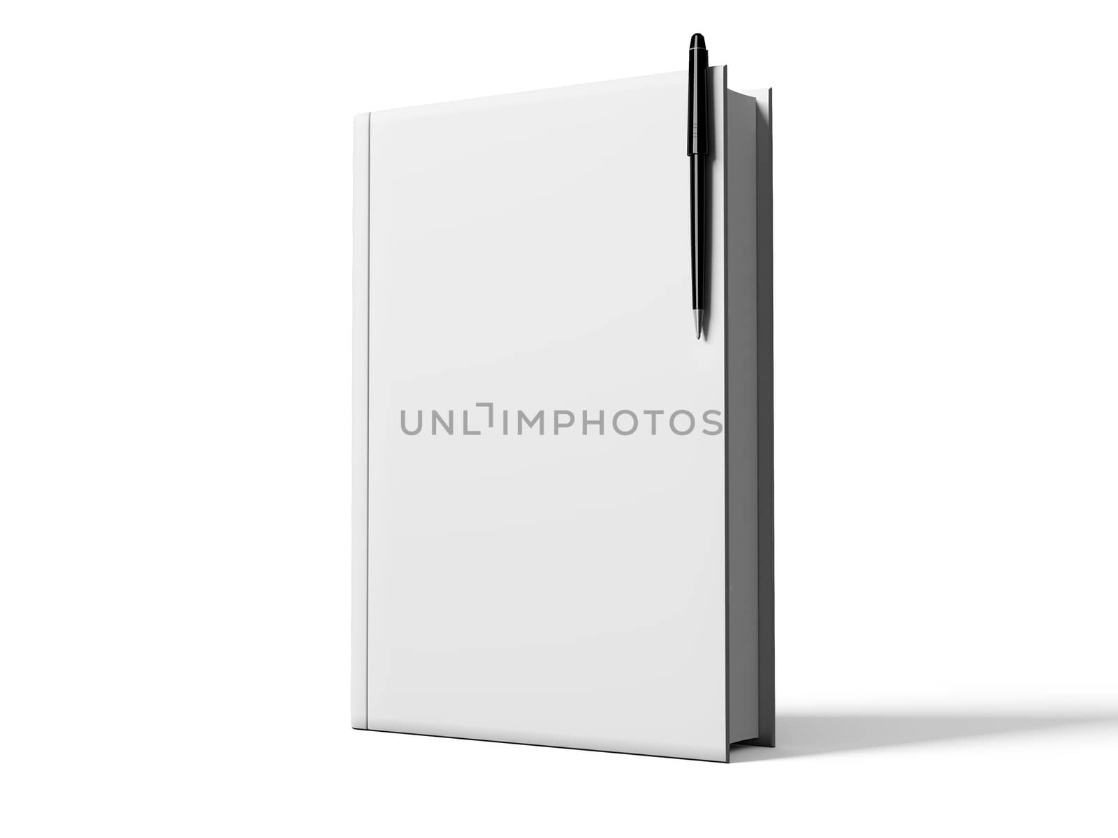 Black pen on white open book, on white background, concept