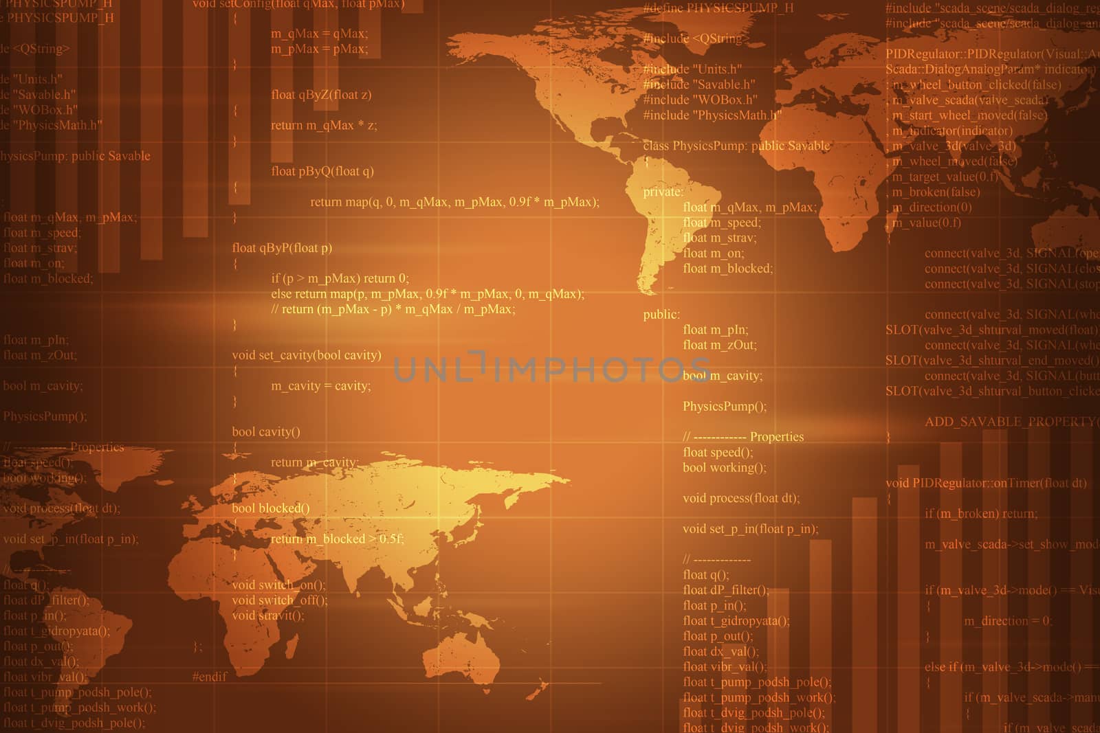 Abstract background with world map and matrix