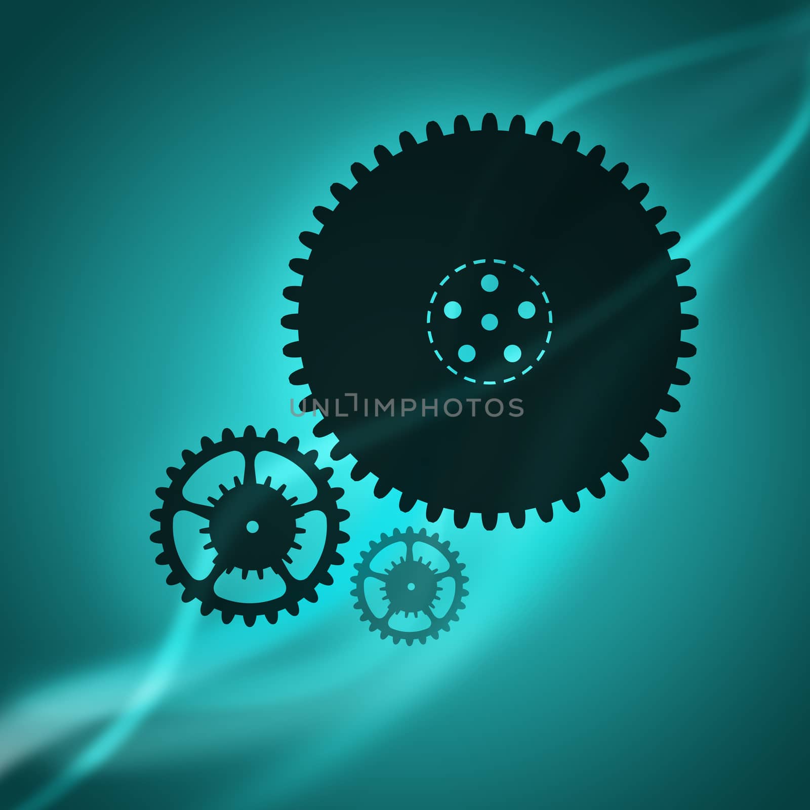 Cog wheels different sizes on green background