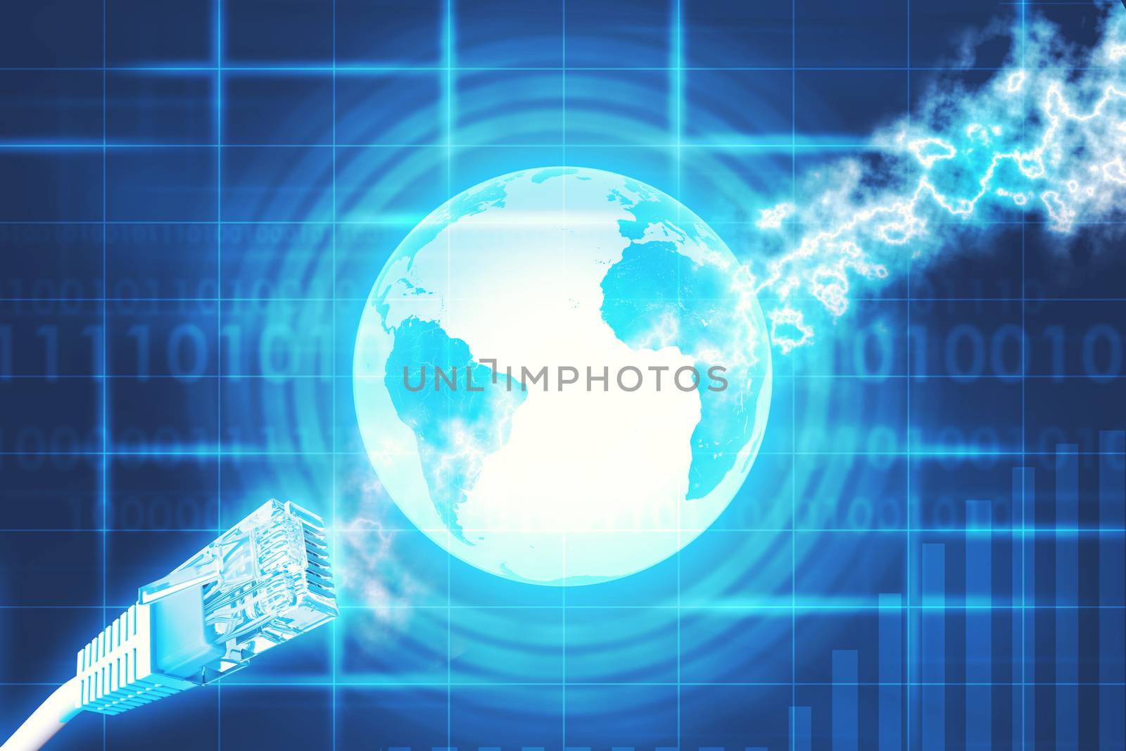 Computer cables on abstract blue background with Earth. Elements of this image furnished by NASA