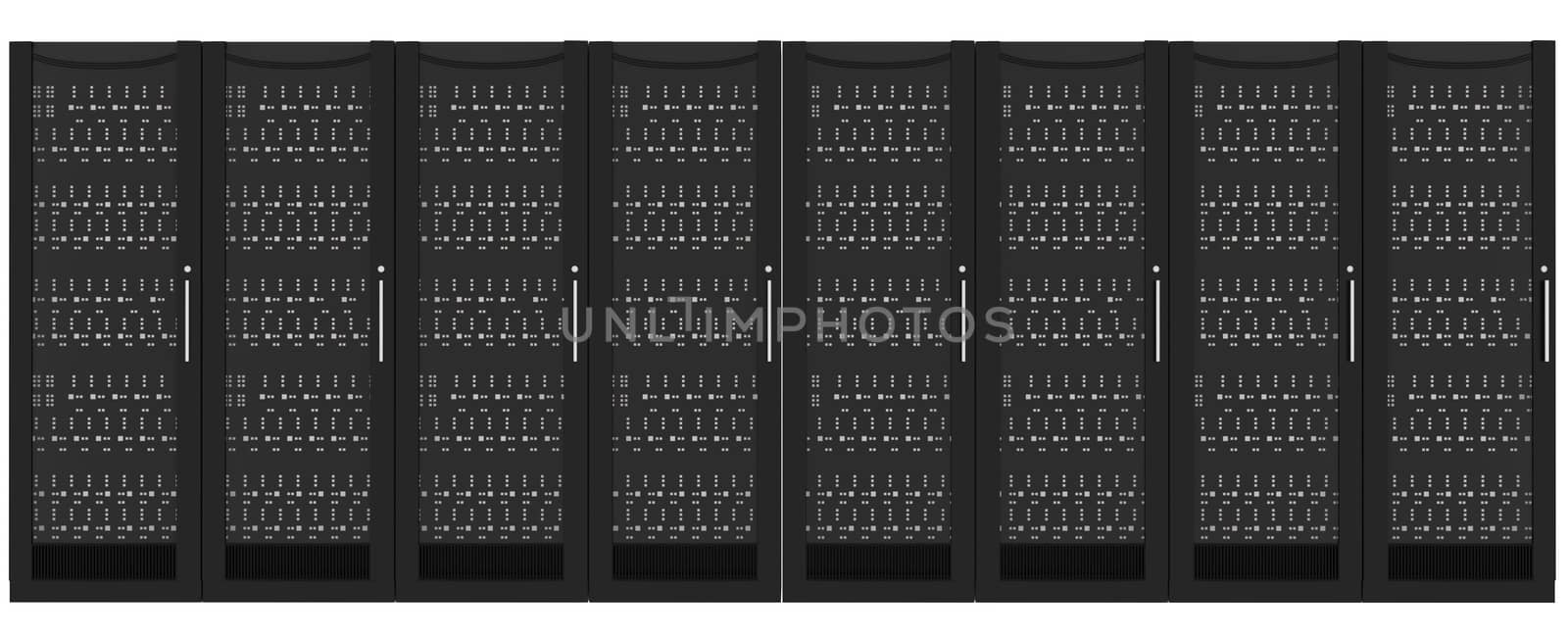 Set of metal lockers on isolated white background, front view