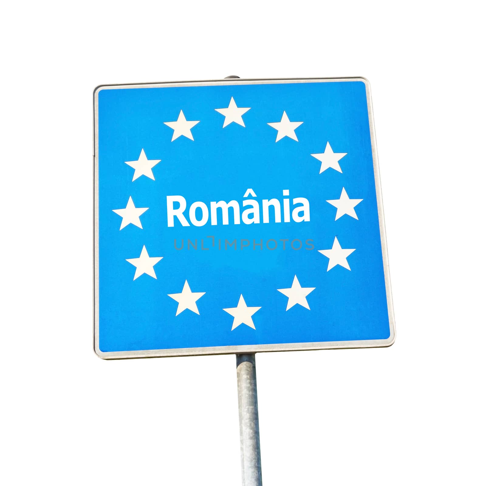 Border sign of romania, europe - isolated on white background