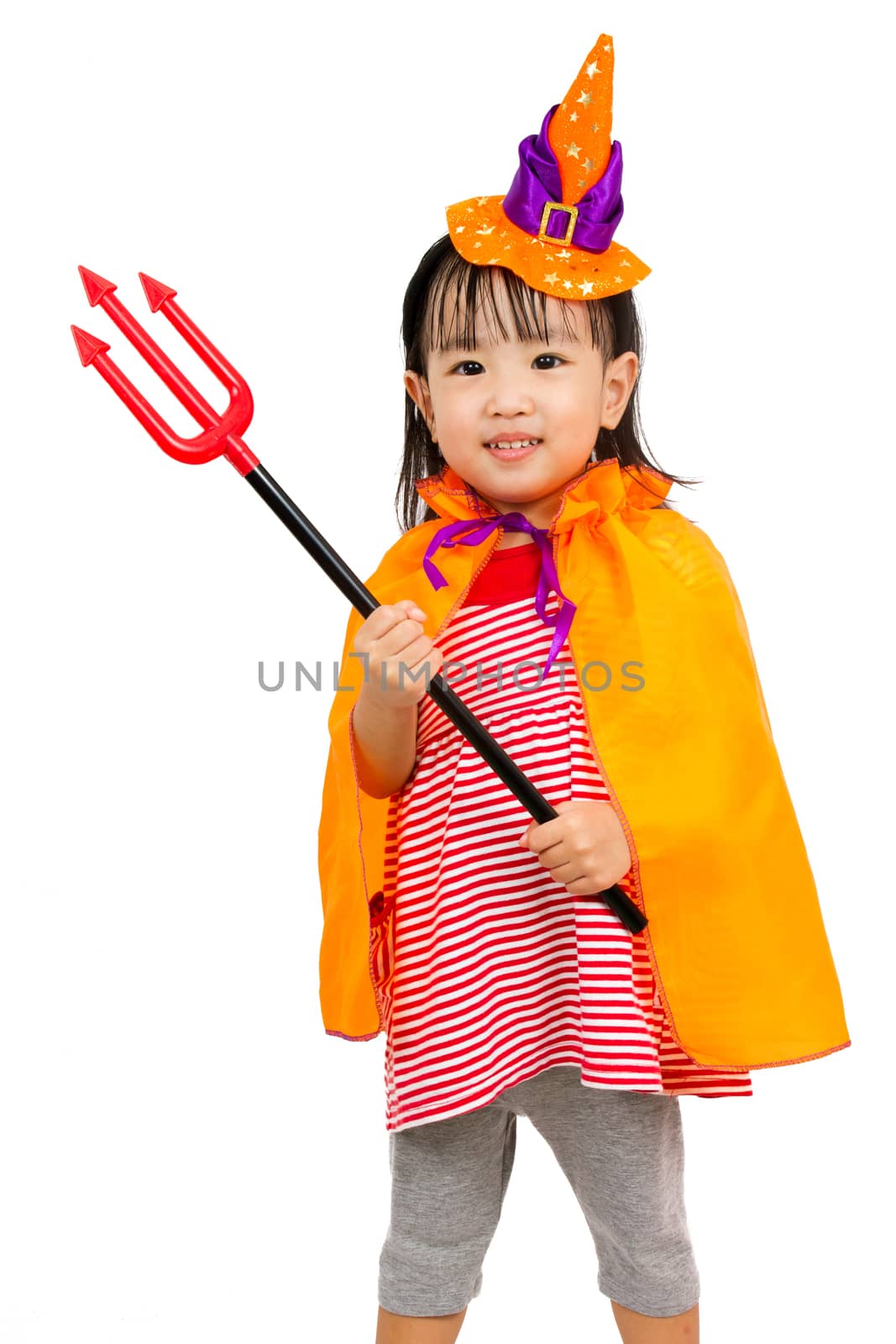 Asian Chinese Little girl celebrate Halloween studio shot.