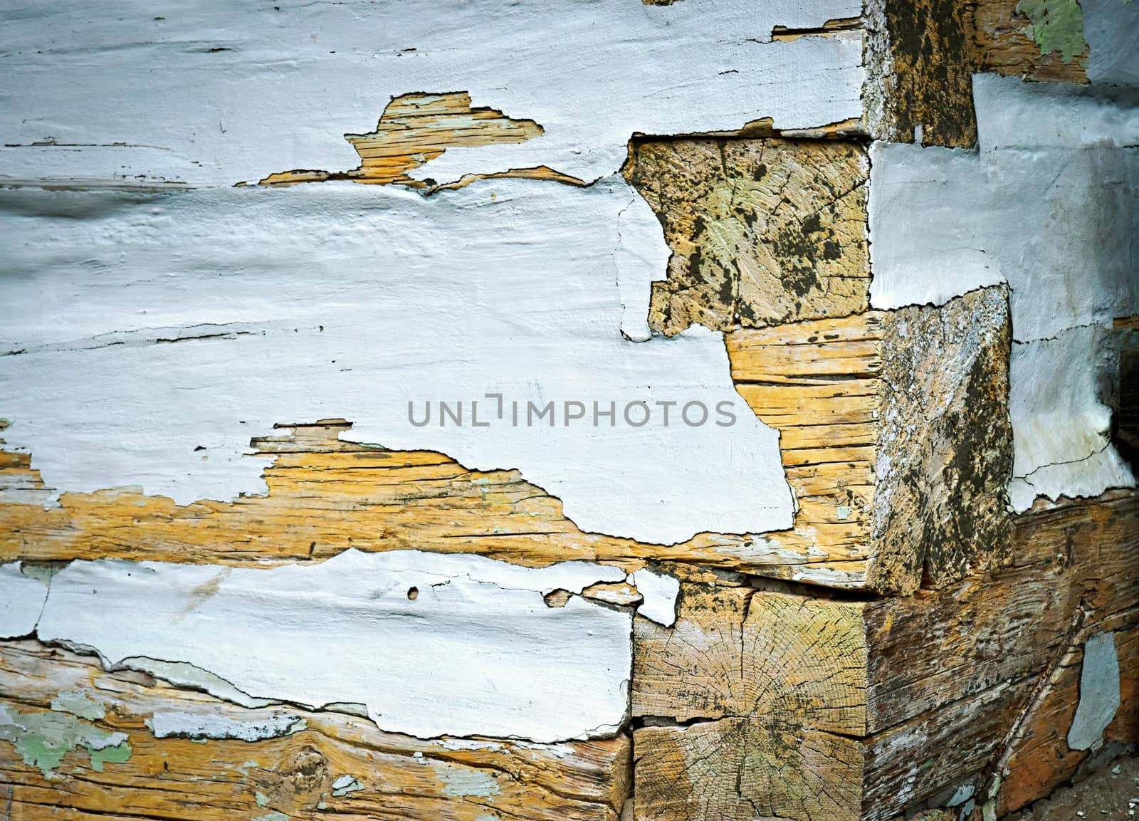 abstract background or texture old wooden house with cracks in plaster