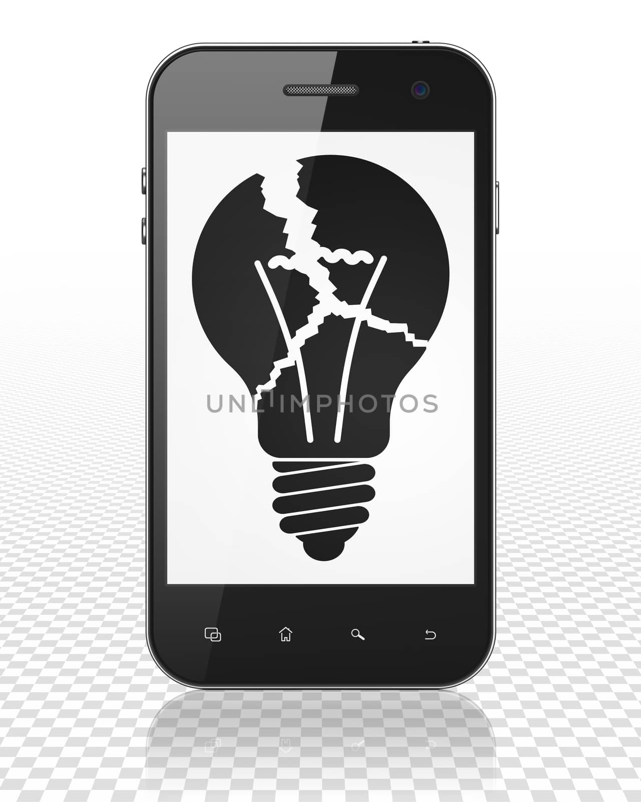 Business concept: Smartphone with black Light Bulb icon on display